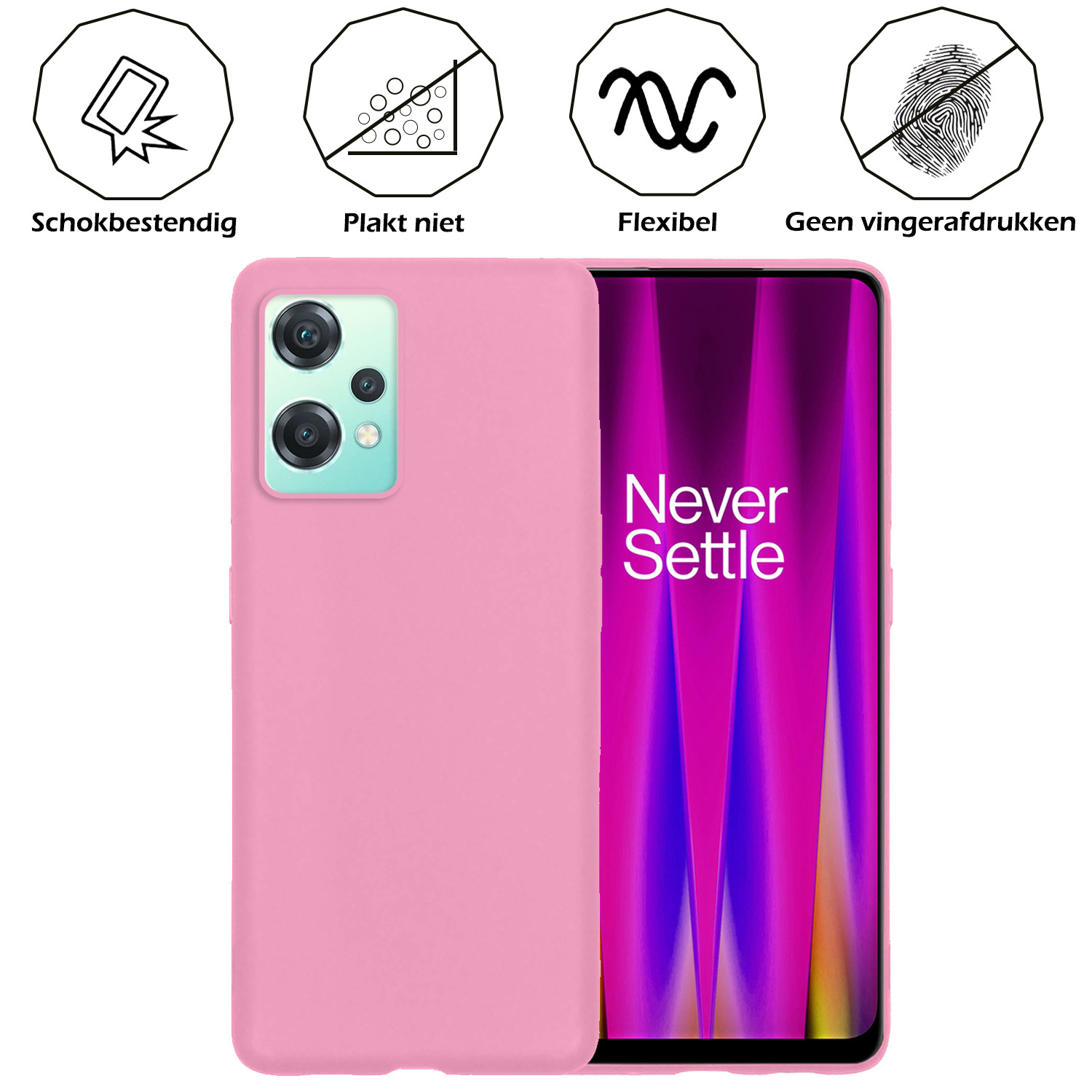 OnePlus Nord CE 2 Lite Hoesje Siliconen Case Back Cover Met Screenprotector - OnePlus Nord CE 2 Lite Hoes Cover Silicone - Licht Roze