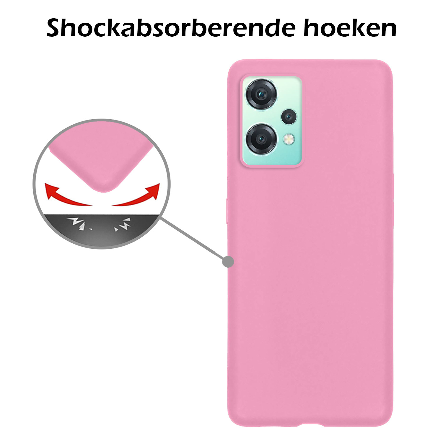 Nomfy Hoesje Geschikt voor OnePlus Nord CE 2 Lite Hoesje Siliconen Cover Case Met 2x Screenprotector - Hoes Geschikt voor OnePlus Nord CE 2 Lite Hoes Back Case - Lichtroze