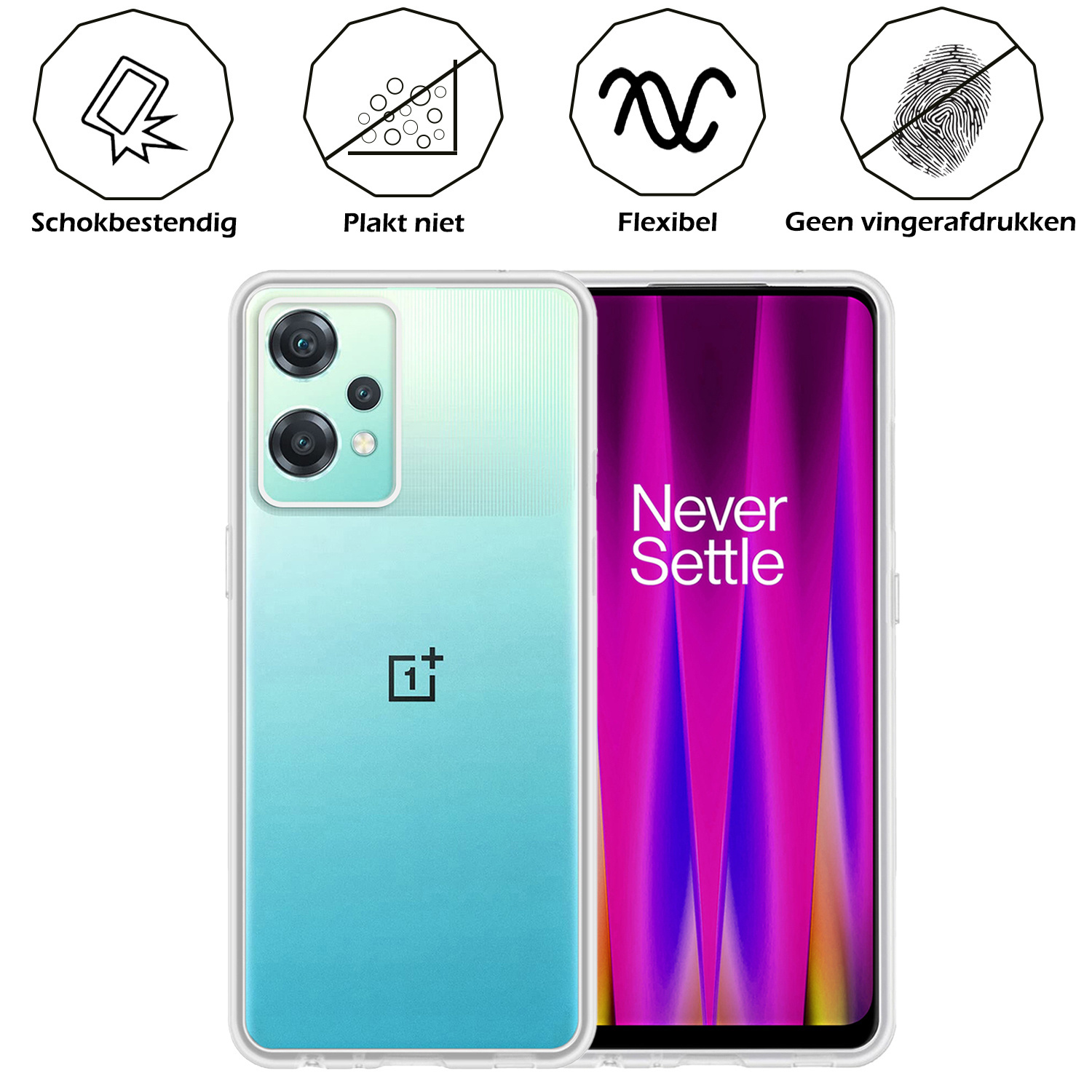 OnePlus Nord CE 2 Lite Hoesje Siliconen Case Back Cover Met 2x Screenprotector - OnePlus Nord CE 2 Lite Hoes Cover Silicone - Transparant