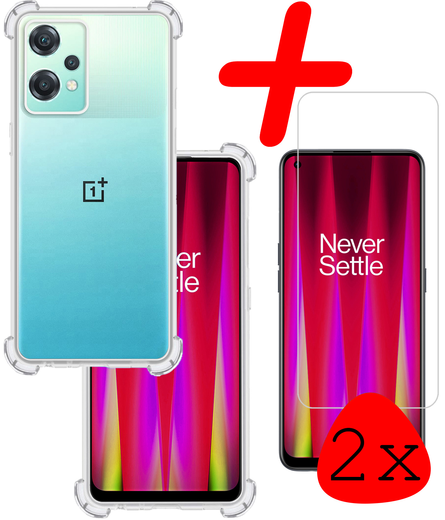 BASEY. Hoes Geschikt voor OnePlus Nord CE 2 Lite Hoesje Shock Proof Case Hoes Siliconen Met 2x Screenprotector - Hoesje Geschikt voor OnePlus Nord CE 2 Lite Hoes Cover Shockproof - Transparant