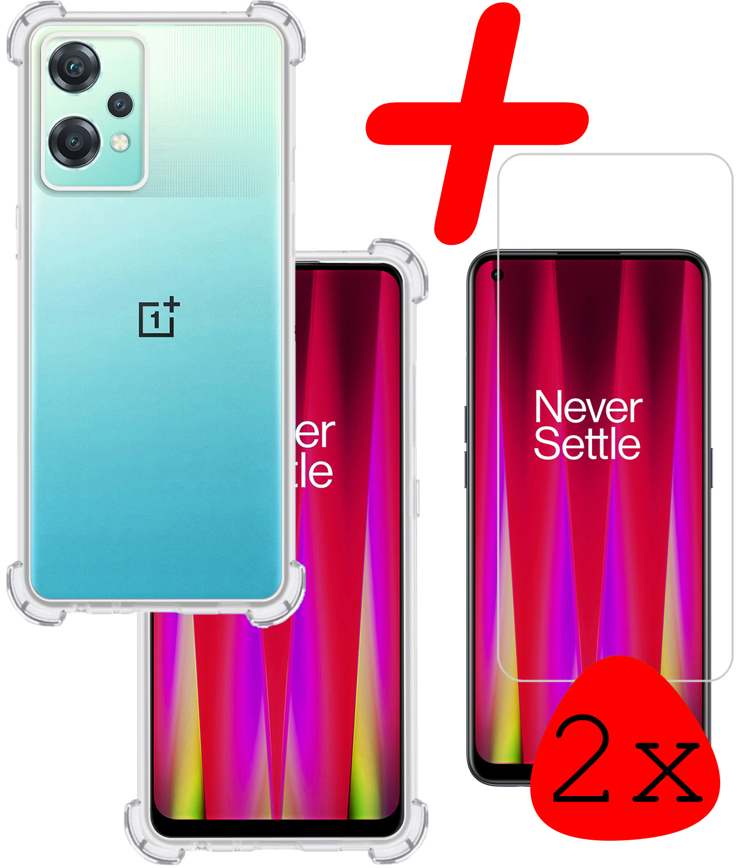OnePlus Nord CE 2 Lite Hoesje Shock Proof Met 2x Screenprotector Tempered Glass - OnePlus Nord CE 2 Lite Screen Protector Beschermglas Hoes Shockproof - Transparant