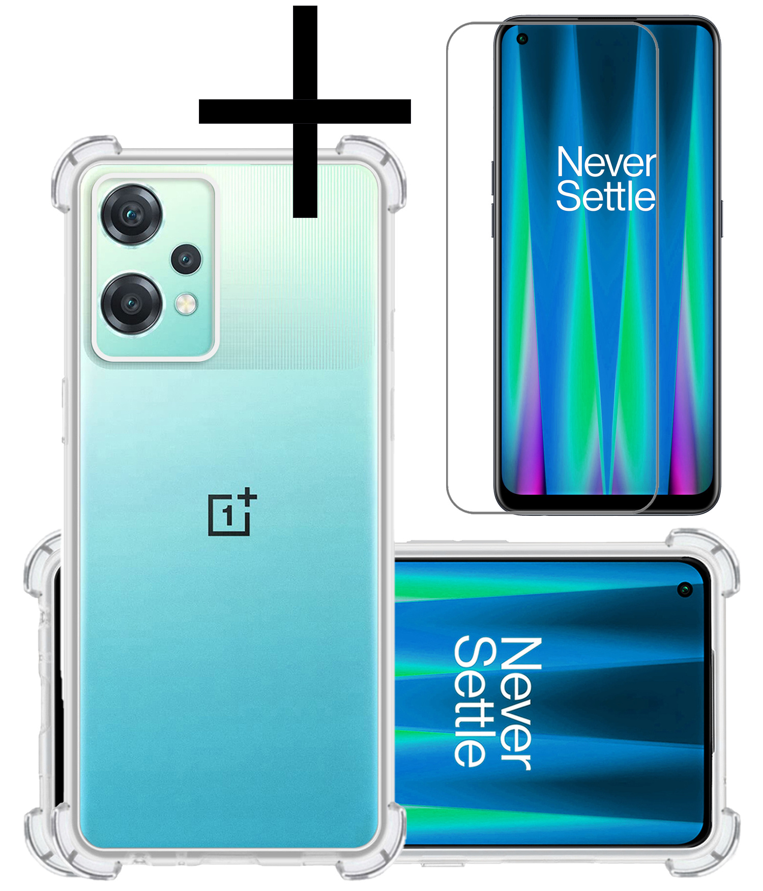 NoXx Hoes Geschikt voor OnePlus Nord CE 2 Lite Hoesje Siliconen Cover Shock Proof Back Case Shockproof Hoes Met Screenprotector - Transparant