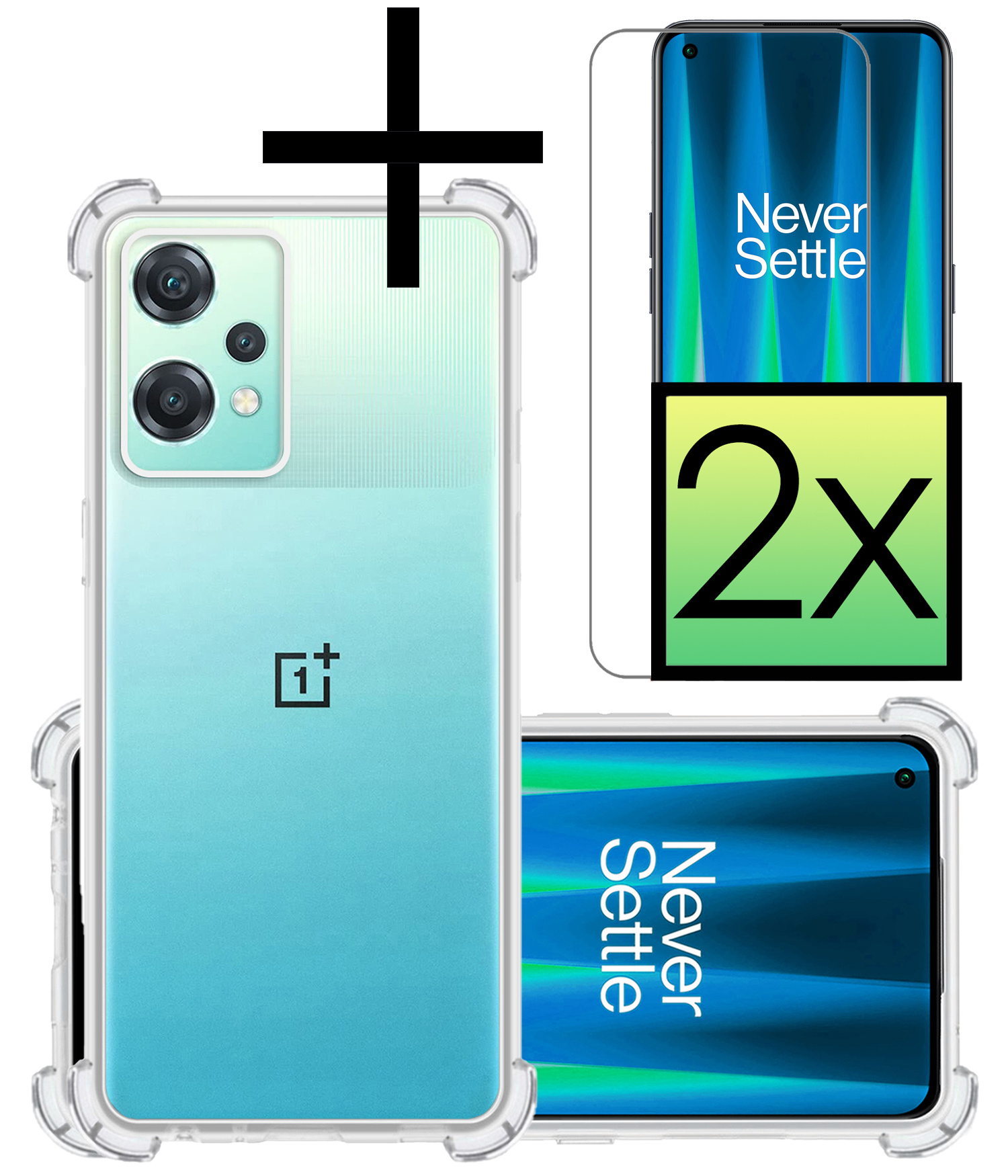 NoXx Hoes Geschikt voor OnePlus Nord CE 2 Lite Hoesje Siliconen Cover Shock Proof Back Case Shockproof Hoes Met 2x Screenprotector - Transparant