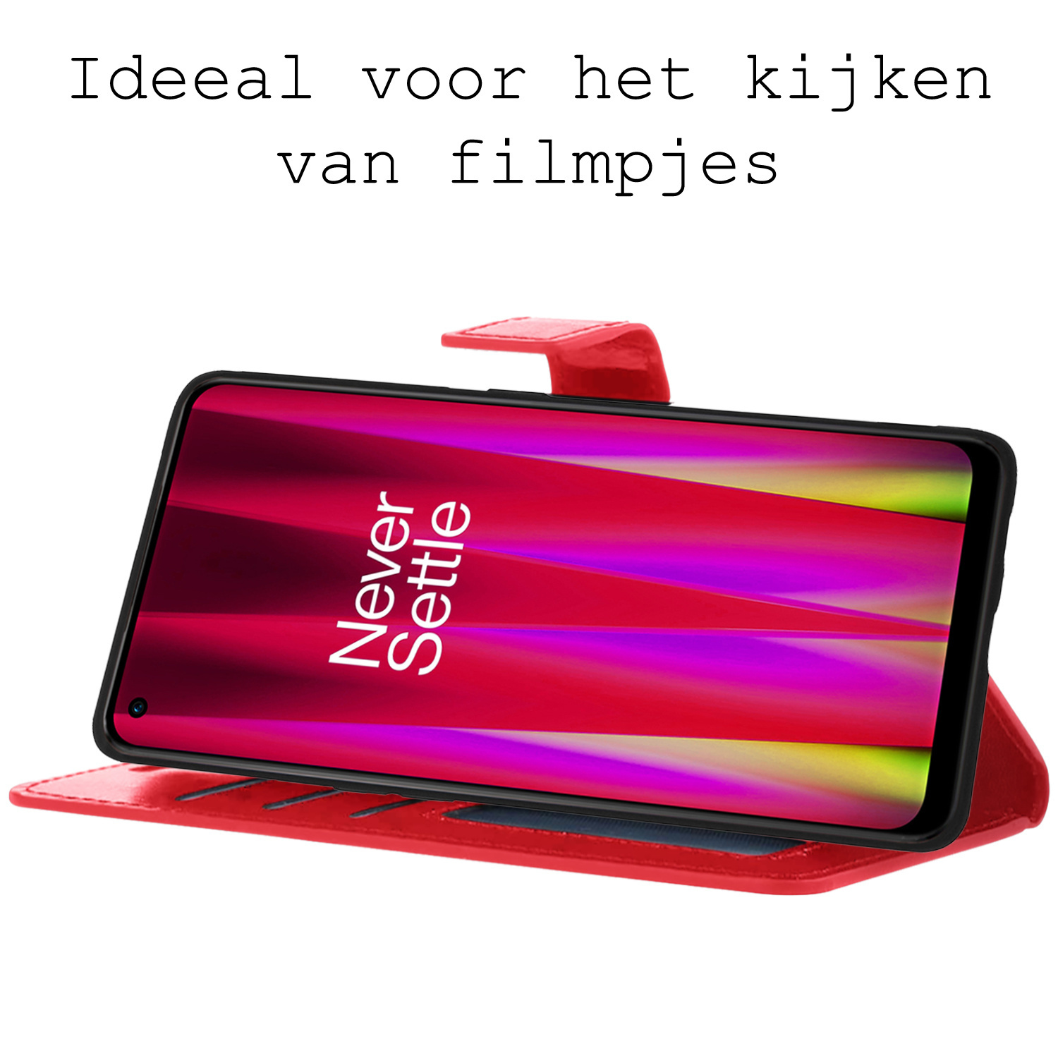 BASEY. Hoes Geschikt voor OnePlus Nord CE 2 Lite Hoesje Bookcase Hoes Flip Case Book Cover Met Screenprotector - Hoesje Geschikt voor OnePlus Nord CE 2 Lite Hoes Book Case Hoesje - Rood