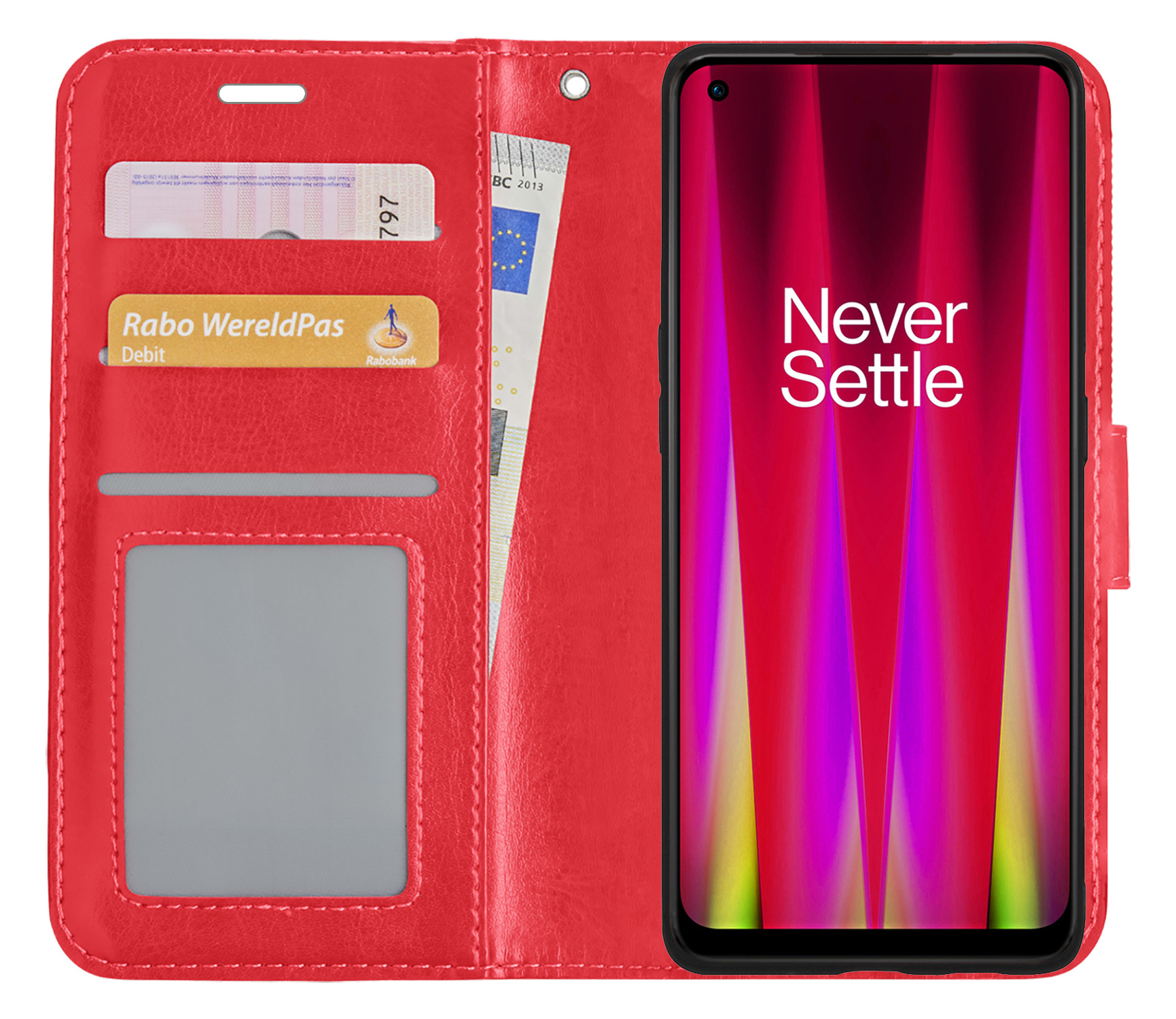 BASEY. Hoes Geschikt voor OnePlus Nord CE 2 Lite Hoesje Bookcase Hoes Flip Case Book Cover Met Screenprotector - Hoesje Geschikt voor OnePlus Nord CE 2 Lite Hoes Book Case Hoesje - Rood