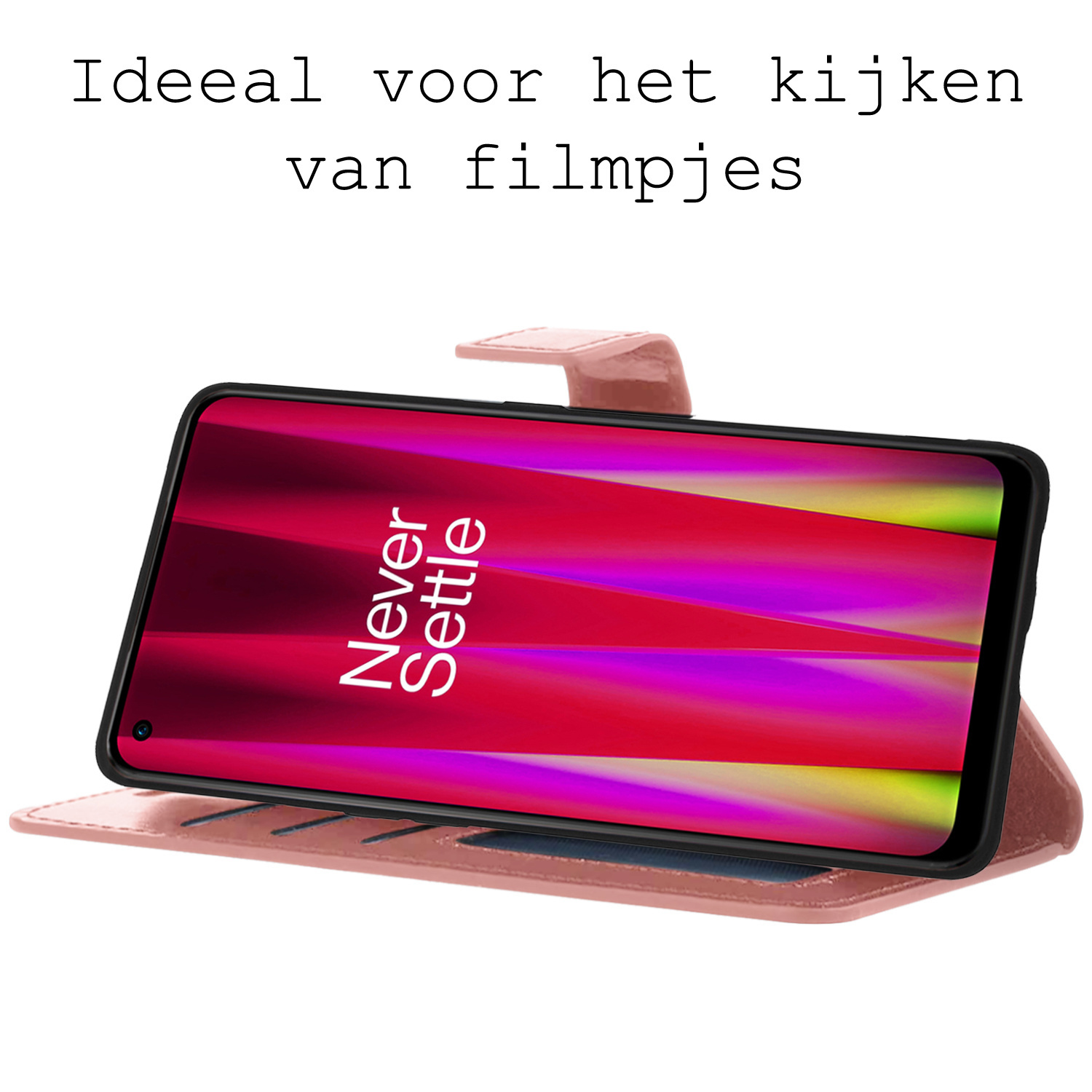 BASEY. Hoes Geschikt voor OnePlus Nord CE 2 Lite Hoesje Bookcase Hoes Flip Case Book Cover Met Screenprotector - Hoesje Geschikt voor OnePlus Nord CE 2 Lite Hoes Book Case Hoesje - Rosé goud