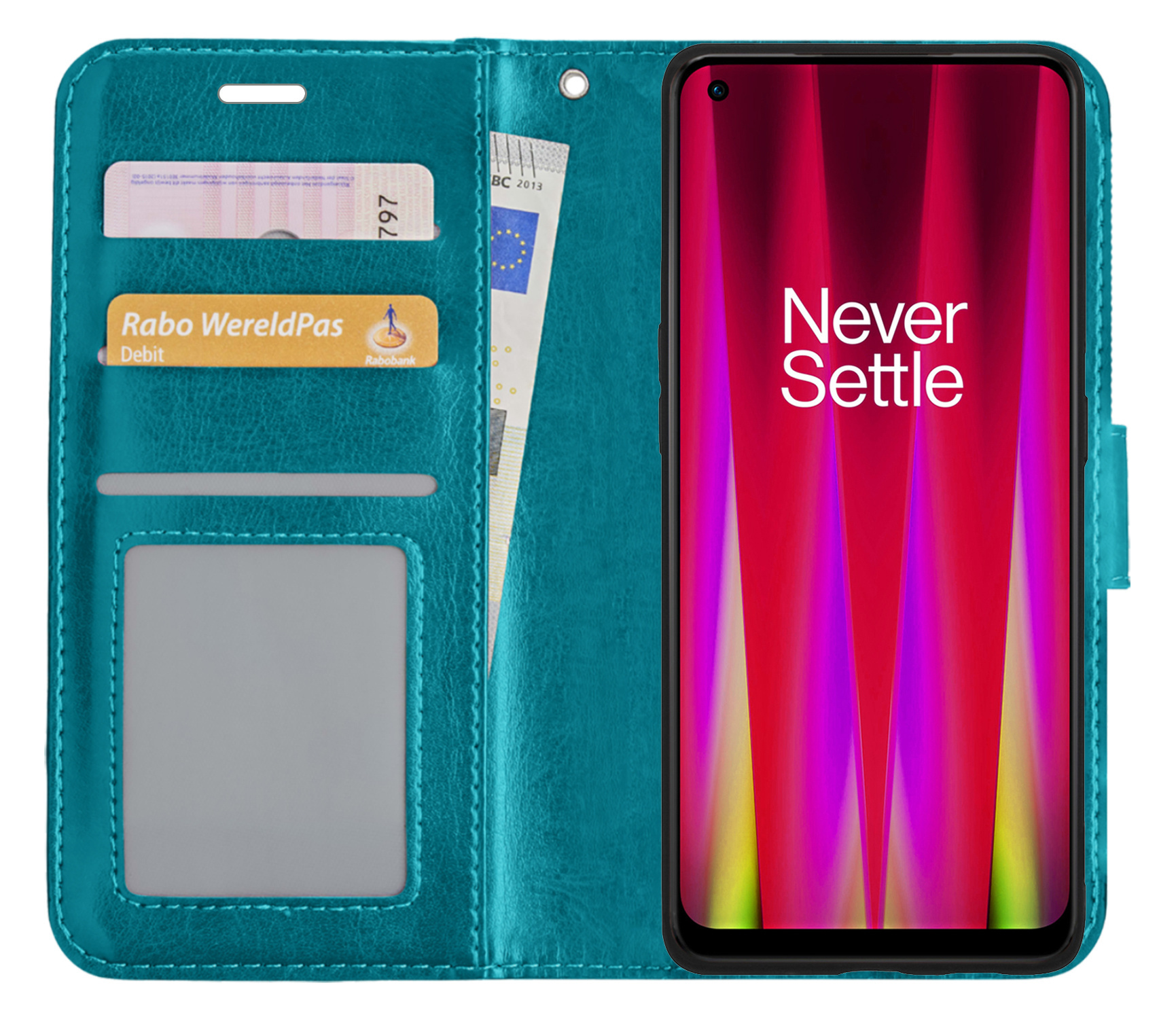 BASEY. Hoes Geschikt voor OnePlus Nord CE 2 Lite Hoesje Bookcase Hoes Flip Case Book Cover Met Screenprotector - Hoesje Geschikt voor OnePlus Nord CE 2 Lite Hoes Book Case Hoesje - Turquoise