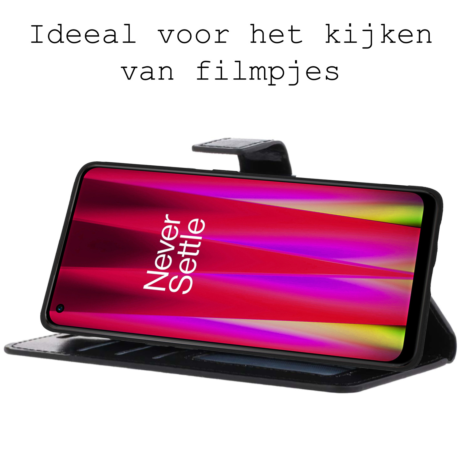 BASEY. Hoes Geschikt voor OnePlus Nord CE 2 Lite Hoesje Bookcase Hoes Flip Case Book Cover Met Screenprotector - Hoesje Geschikt voor OnePlus Nord CE 2 Lite Hoes Book Case Hoesje - Zwart