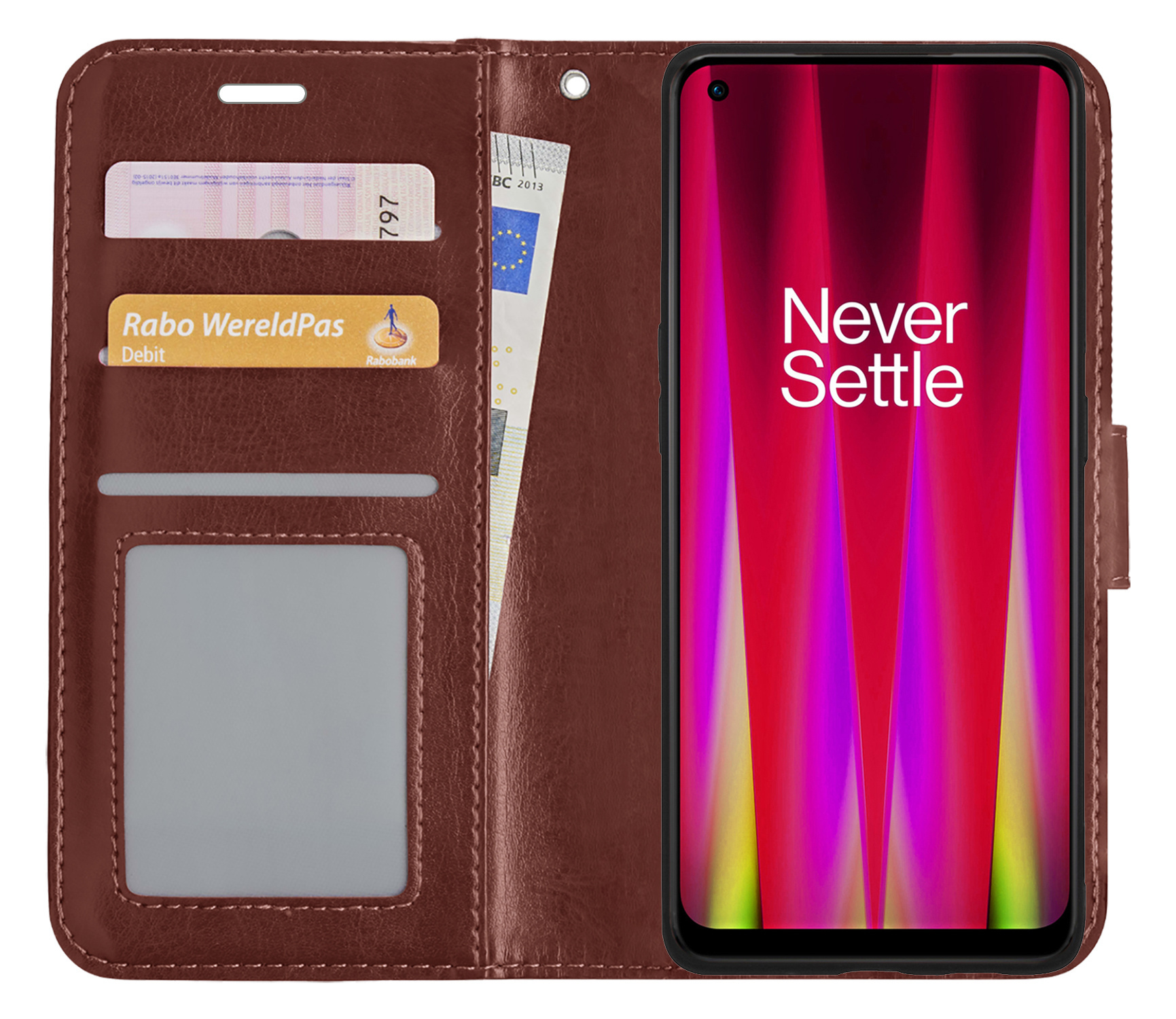 BASEY. Hoes Geschikt voor OnePlus Nord CE 2 Lite Hoesje Bookcase Hoes Flip Case Book Cover Met 2x Screenprotector - Hoesje Geschikt voor OnePlus Nord CE 2 Lite Hoes Book Case Hoesje - Bruin