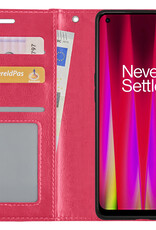 BASEY. Hoes Geschikt voor OnePlus Nord CE 2 Lite Hoesje Bookcase Hoes Flip Case Book Cover Met 2x Screenprotector - Hoesje Geschikt voor OnePlus Nord CE 2 Lite Hoes Book Case Hoesje - Donkerroze