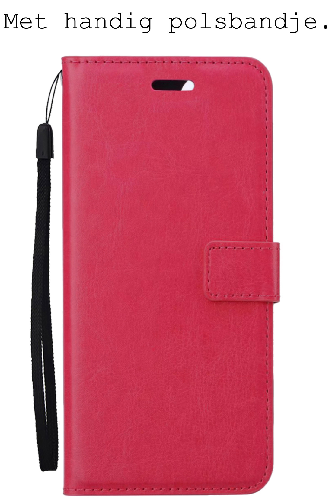 BASEY. Hoes Geschikt voor OnePlus Nord CE 2 Lite Hoesje Bookcase Hoes Flip Case Book Cover Met 2x Screenprotector - Hoesje Geschikt voor OnePlus Nord CE 2 Lite Hoes Book Case Hoesje - Donkerroze