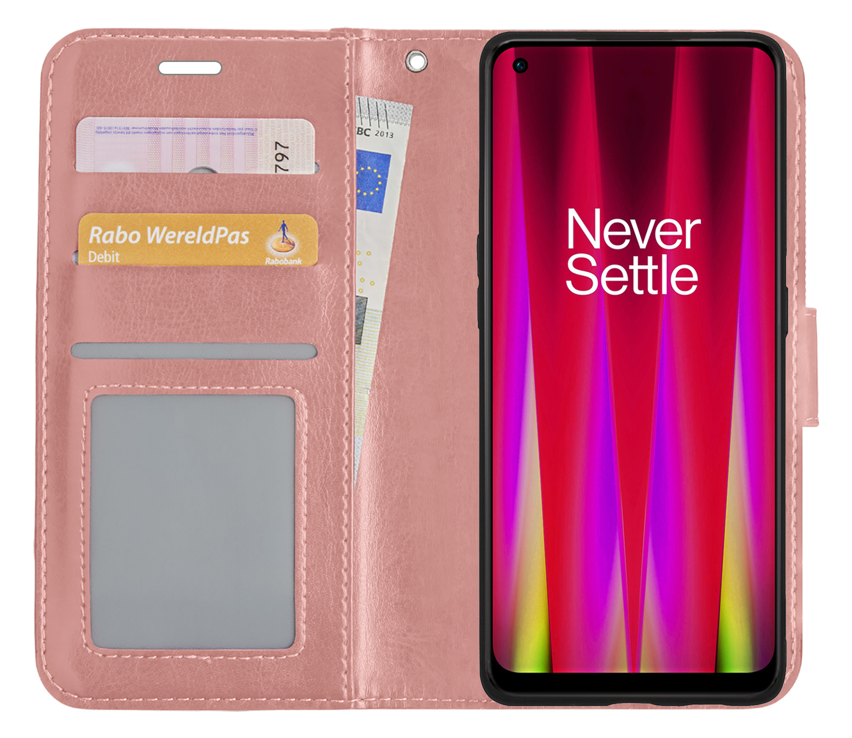 BASEY. Hoes Geschikt voor OnePlus Nord CE 2 Lite Hoesje Bookcase Hoes Flip Case Book Cover Met 2x Screenprotector - Hoesje Geschikt voor OnePlus Nord CE 2 Lite Hoes Book Case Hoesje - Rosé goud