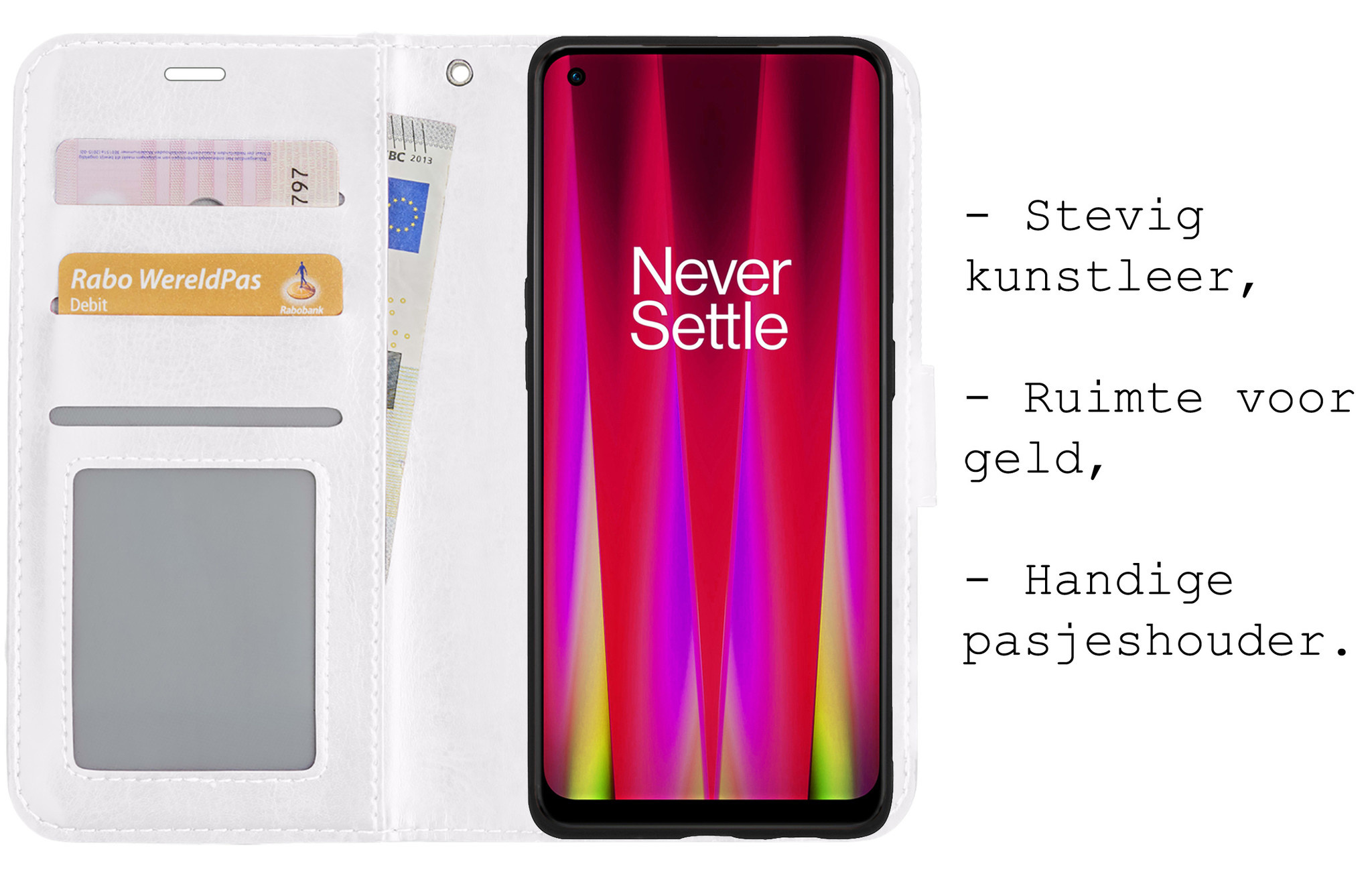 BASEY. Hoes Geschikt voor OnePlus Nord CE 2 Lite Hoesje Bookcase Hoes Flip Case Book Cover Met 2x Screenprotector - Hoesje Geschikt voor OnePlus Nord CE 2 Lite Hoes Book Case Hoesje - Wit