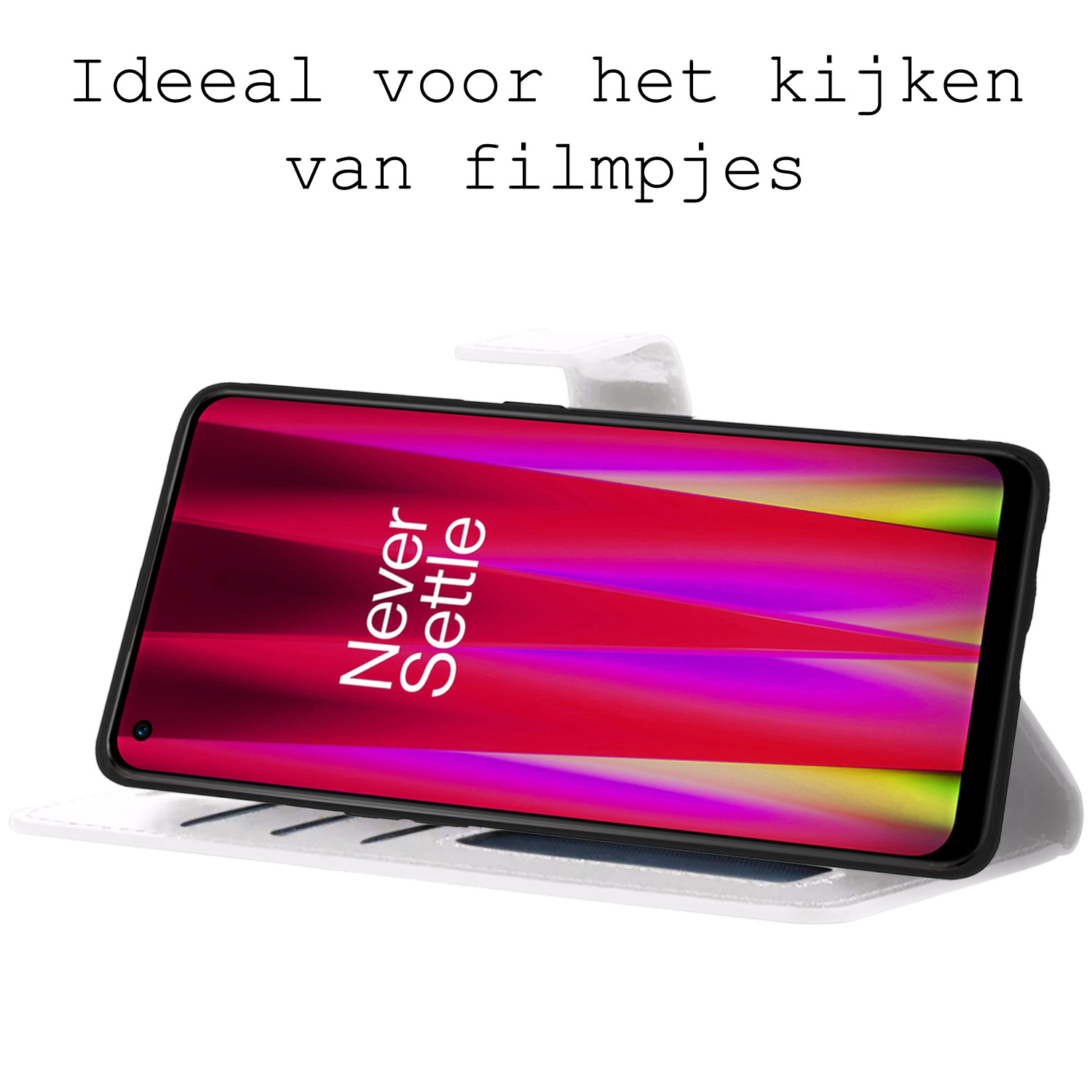 BASEY. Hoes Geschikt voor OnePlus Nord CE 2 Lite Hoesje Bookcase Hoes Flip Case Book Cover Met 2x Screenprotector - Hoesje Geschikt voor OnePlus Nord CE 2 Lite Hoes Book Case Hoesje - Wit