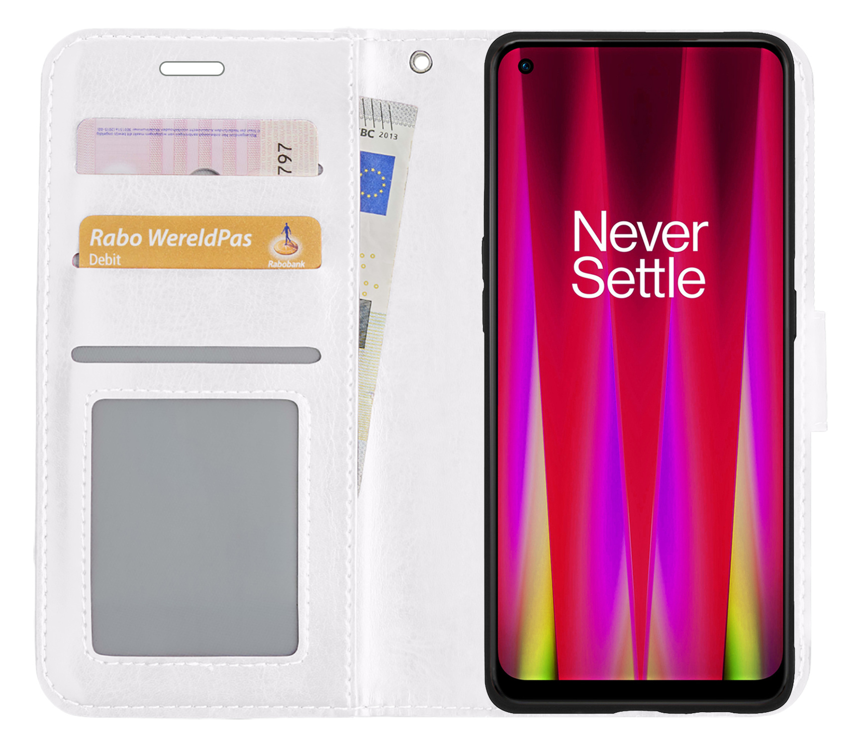 BASEY. Hoes Geschikt voor OnePlus Nord CE 2 Lite Hoesje Bookcase Hoes Flip Case Book Cover Met 2x Screenprotector - Hoesje Geschikt voor OnePlus Nord CE 2 Lite Hoes Book Case Hoesje - Wit