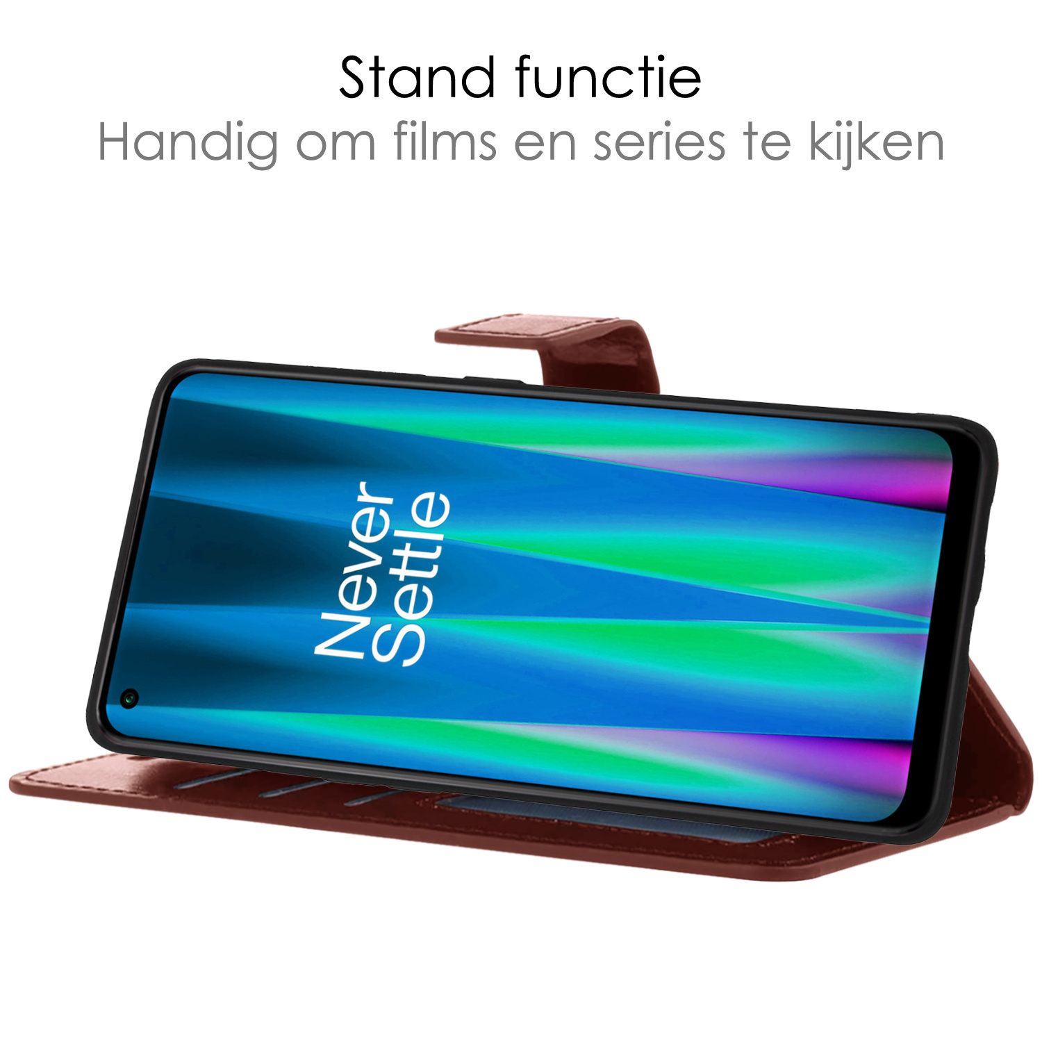 NoXx Hoes Geschikt voor OnePlus Nord CE 2 Lite Hoesje Book Case Hoes Flip Cover Wallet Bookcase Met Screenprotector - Bruin
