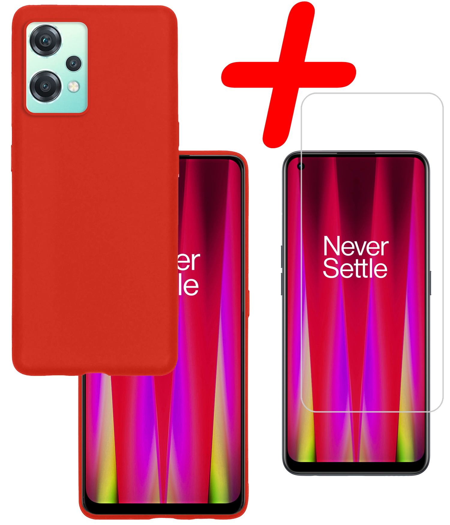 BASEY. Hoes Geschikt voor OnePlus Nord CE 2 Lite Hoesje Siliconen Back Cover Case Met Screenprotector - Hoesje Geschikt voor OnePlus Nord CE 2 Lite Hoes Cover Hoesje - Rood