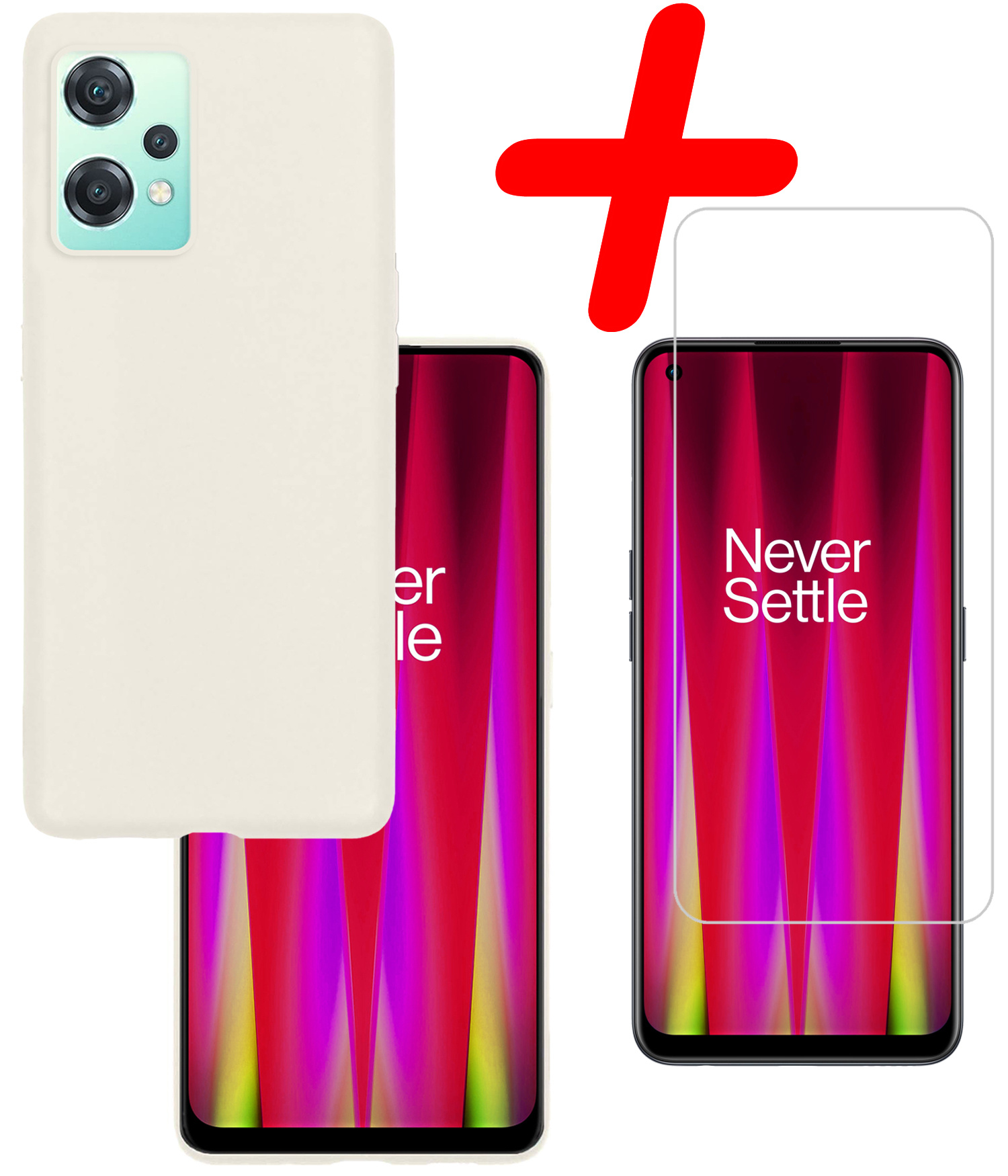 BASEY. Hoes Geschikt voor OnePlus Nord CE 2 Lite Hoesje Siliconen Back Cover Case Met Screenprotector - Hoesje Geschikt voor OnePlus Nord CE 2 Lite Hoes Cover Hoesje - Wit