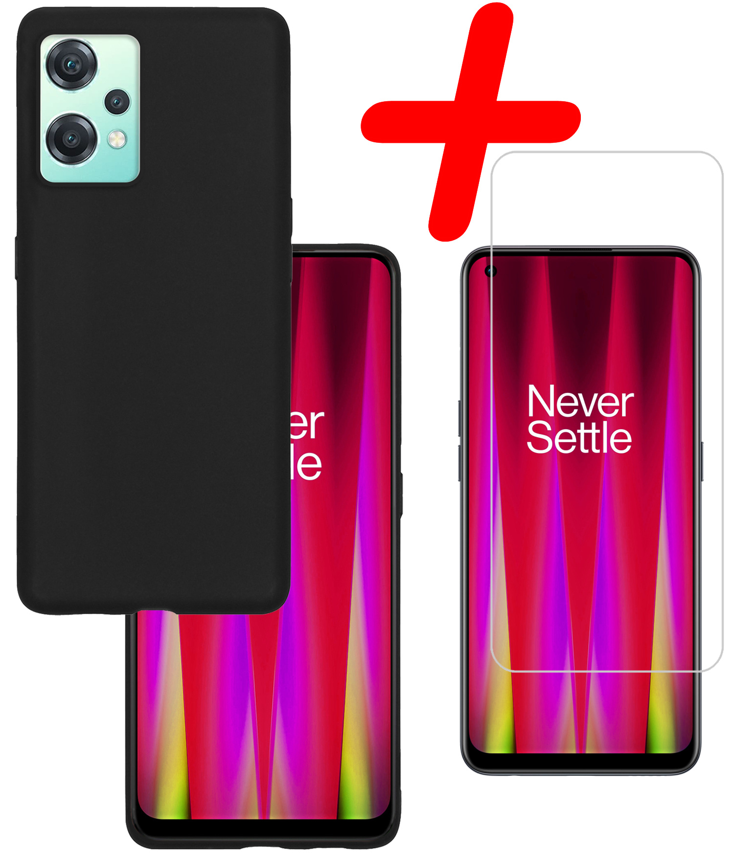 BASEY. Hoes Geschikt voor OnePlus Nord CE 2 Lite Hoesje Siliconen Back Cover Case Met Screenprotector - Hoesje Geschikt voor OnePlus Nord CE 2 Lite Hoes Cover Hoesje - Zwart