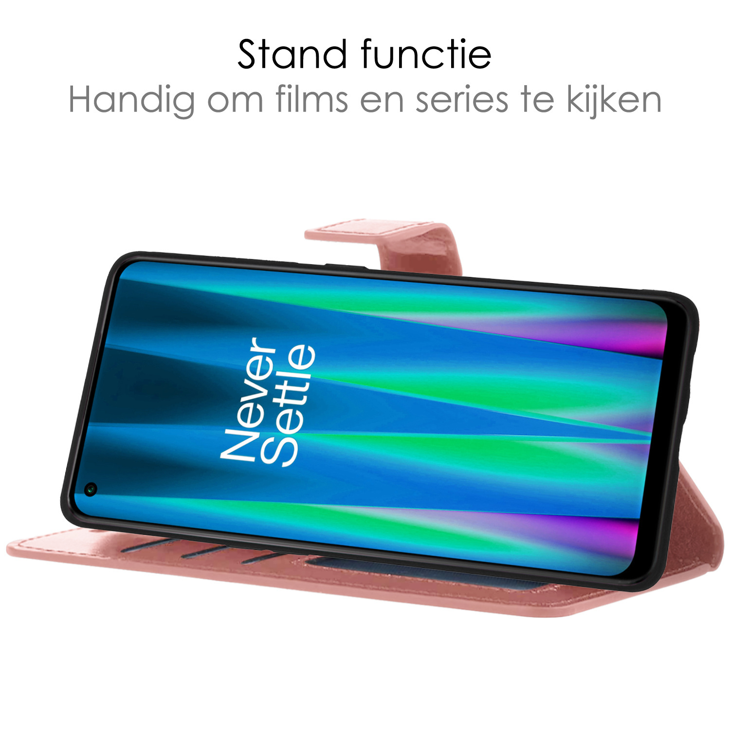 NoXx Hoes Geschikt voor OnePlus Nord CE 2 Lite Hoesje Book Case Hoes Flip Cover Wallet Bookcase Met Screenprotector - Rosé goud