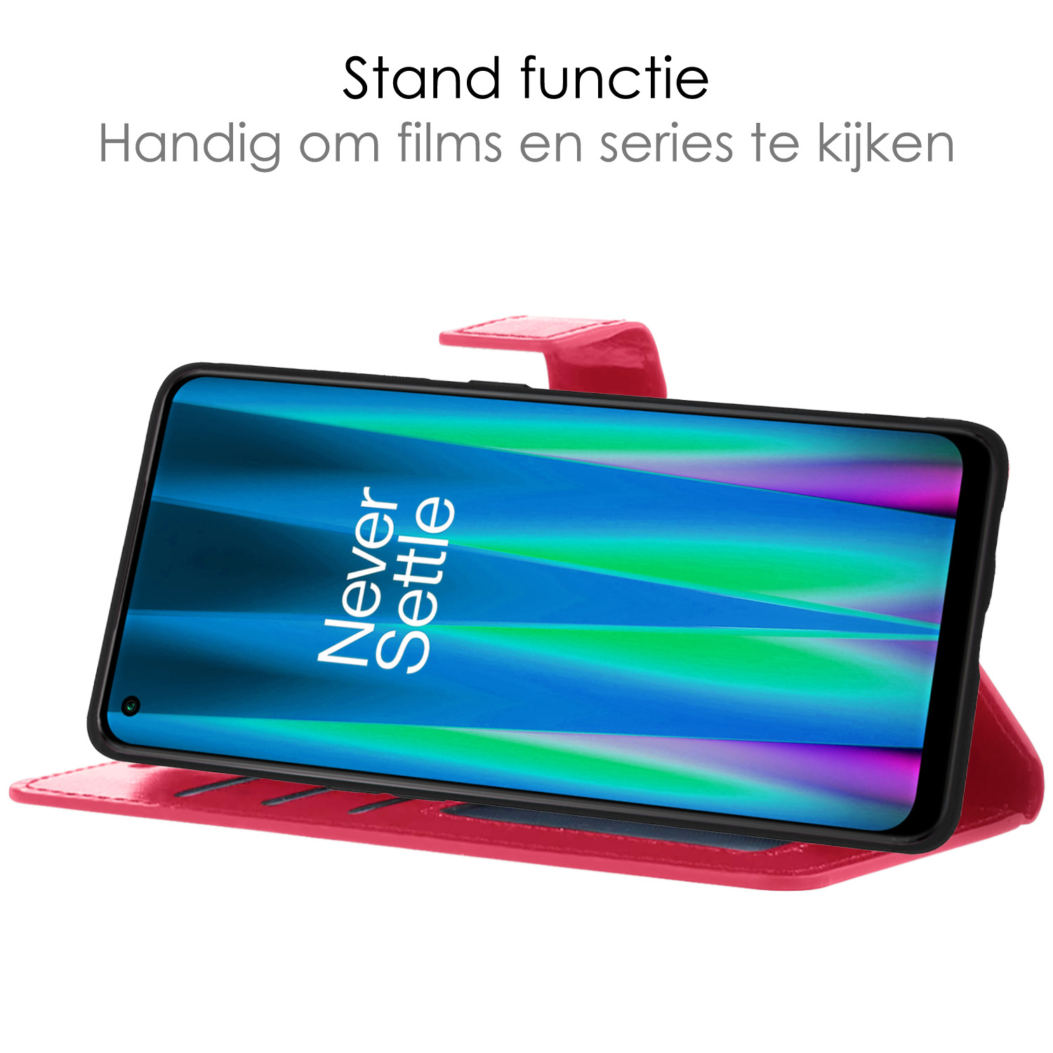 OnePlus Nord CE 2 Lite Hoesje Book Case Hoes Flip Cover Bookcase 2x Met Screenprotector - Donker Roze