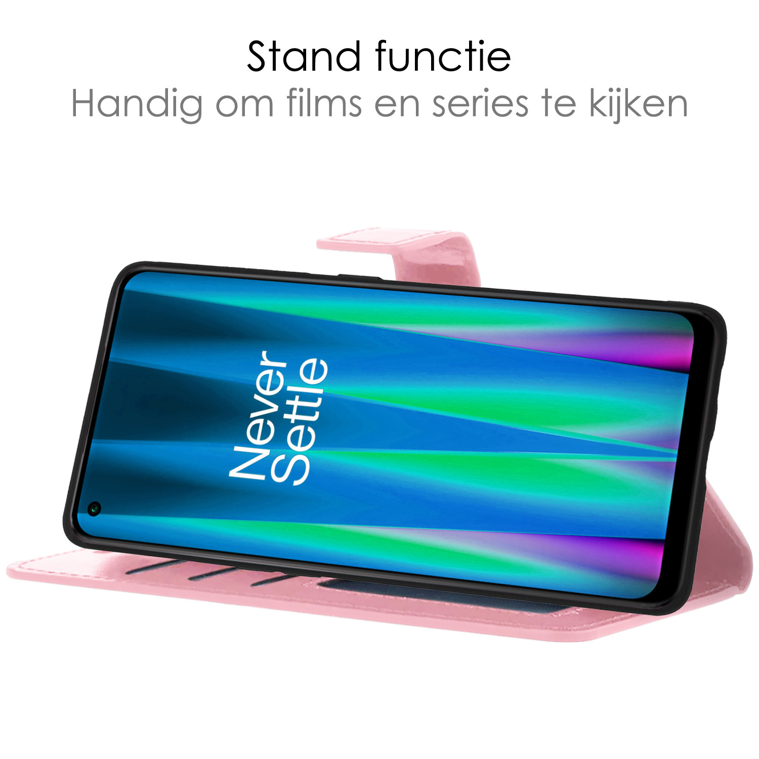 OnePlus Nord CE 2 Lite Hoesje Book Case Hoes Flip Cover Bookcase 2x Met Screenprotector - Licht Roze