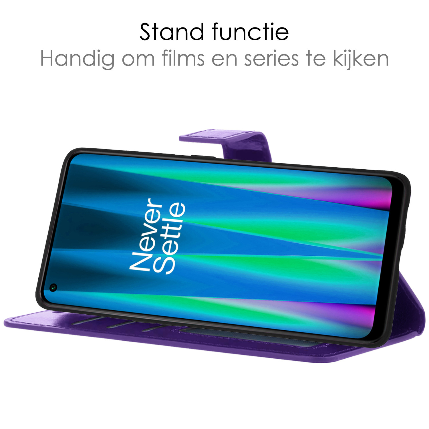 NoXx Hoes Geschikt voor OnePlus Nord CE 2 Lite Hoesje Book Case Hoes Flip Cover Wallet Bookcase Met 2x Screenprotector - Paars