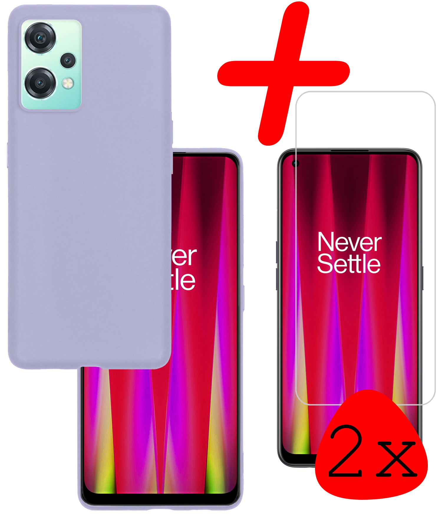 BASEY. Hoes Geschikt voor OnePlus Nord CE 2 Lite Hoesje Siliconen Back Cover Case Met 2x Screenprotector - Hoesje Geschikt voor OnePlus Nord CE 2 Lite Hoes Cover Hoesje - Lila