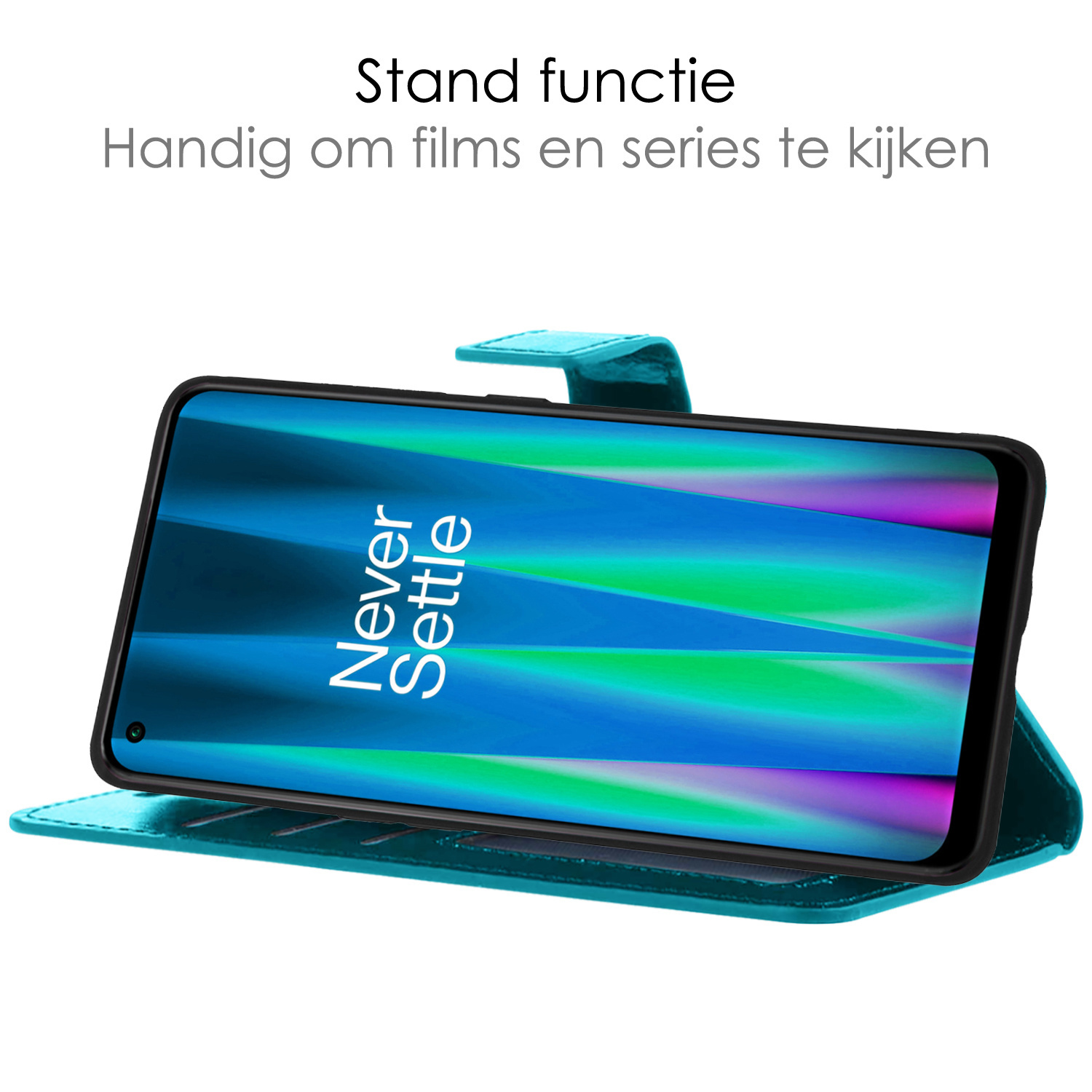 NoXx Hoes Geschikt voor OnePlus Nord CE 2 Lite Hoesje Book Case Hoes Flip Cover Wallet Bookcase Met 2x Screenprotector - Turquoise