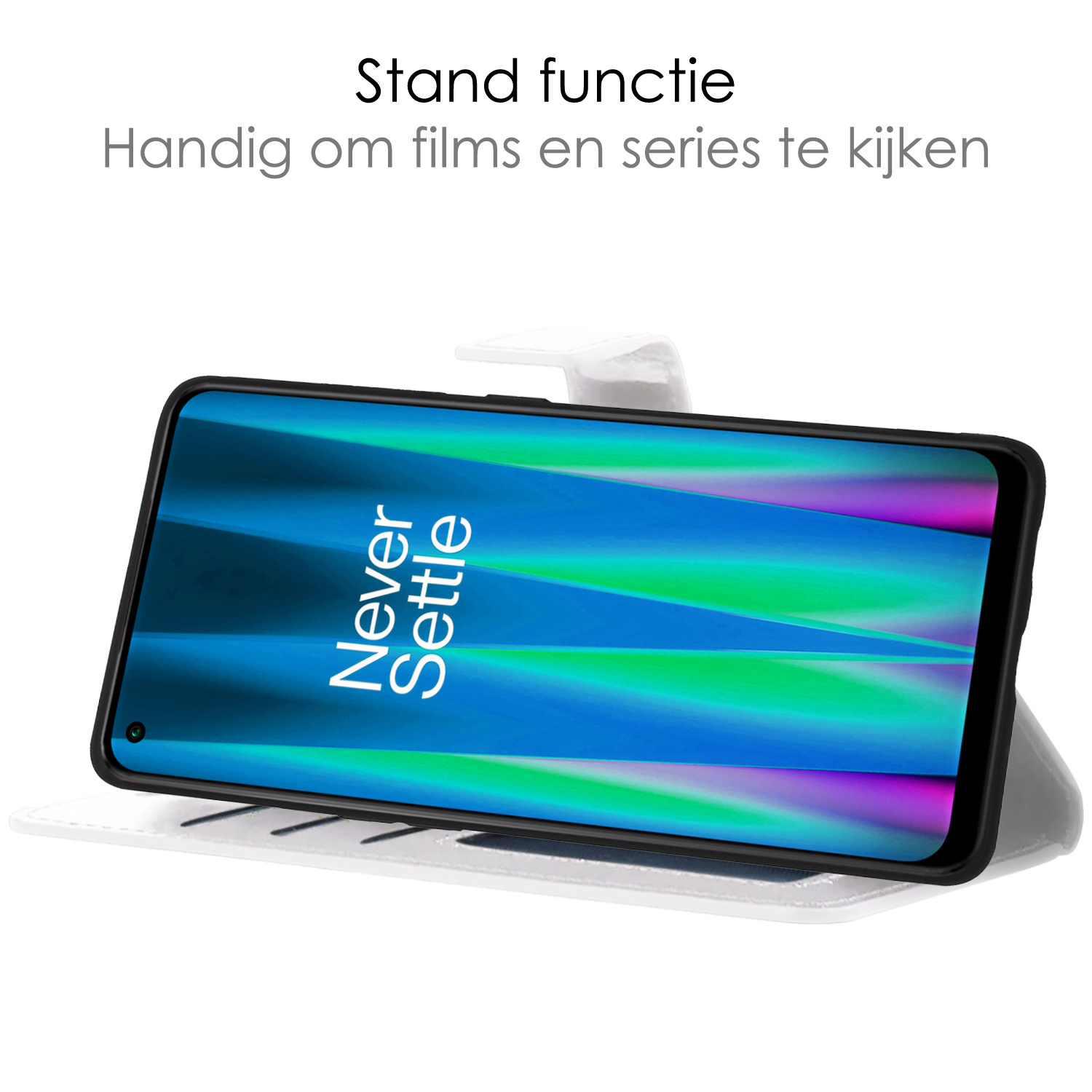 NoXx Hoes Geschikt voor OnePlus Nord CE 2 Lite Hoesje Book Case Hoes Flip Cover Wallet Bookcase Met 2x Screenprotector - Wit