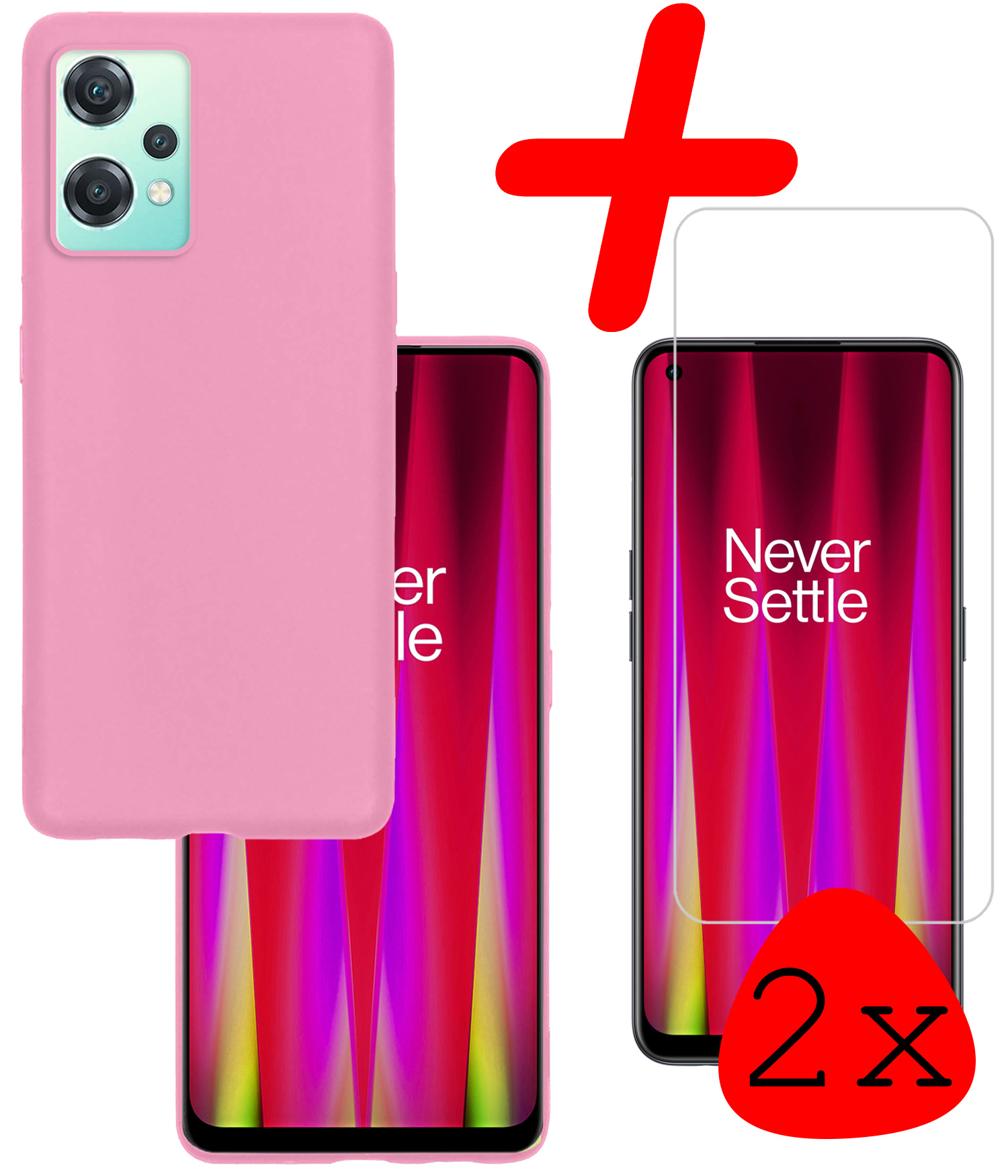 BASEY. Hoes Geschikt voor OnePlus Nord CE 2 Lite Hoesje Siliconen Back Cover Case Met 2x Screenprotector - Hoesje Geschikt voor OnePlus Nord CE 2 Lite Hoes Cover Hoesje - Lichtroze