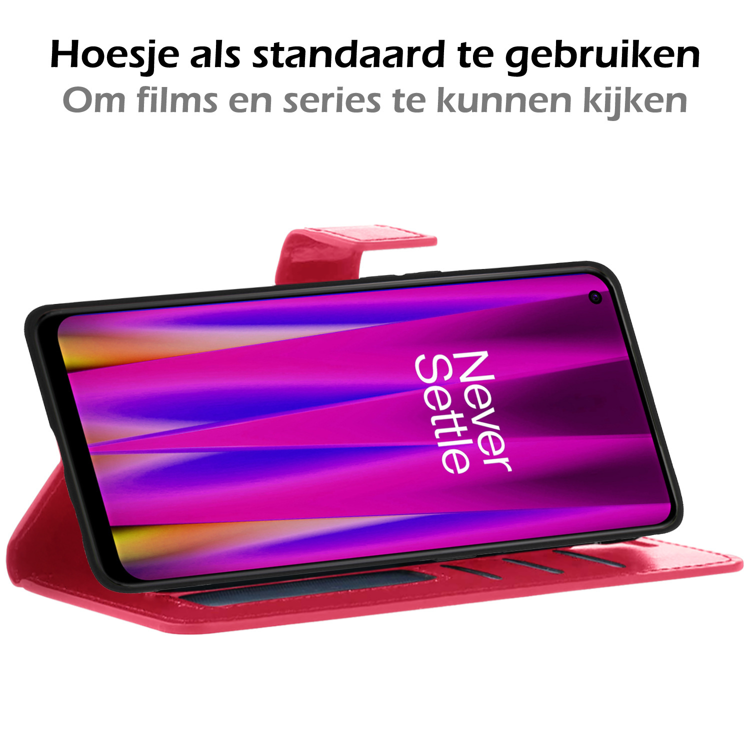 OnePlus Nord CE 2 Lite Hoes Bookcase Flipcase Book Cover Met Screenprotector - OnePlus Nord CE 2 Lite Hoesje Book Case - Donker Roze