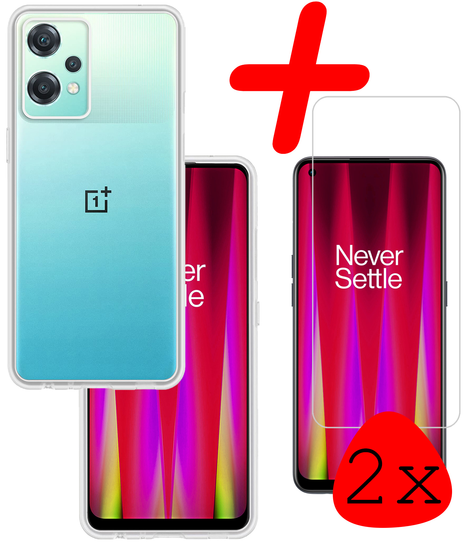BASEY. Hoes Geschikt voor OnePlus Nord CE 2 Lite Hoesje Siliconen Back Cover Case Met 2x Screenprotector - Hoesje Geschikt voor OnePlus Nord CE 2 Lite Hoes Cover Hoesje - Transparant