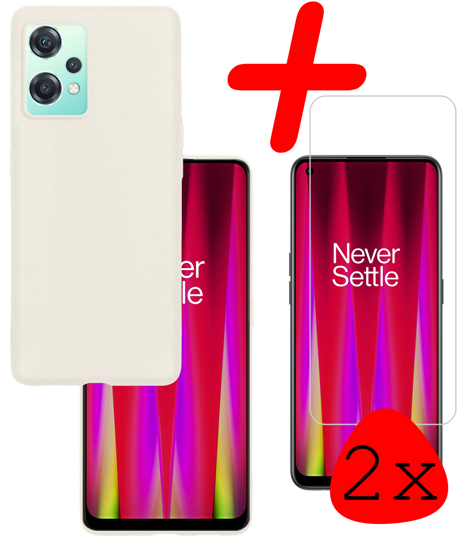 BASEY. Hoes Geschikt voor OnePlus Nord CE 2 Lite Hoesje Siliconen Back Cover Case Met 2x Screenprotector - Hoesje Geschikt voor OnePlus Nord CE 2 Lite Hoes Cover Hoesje - Wit