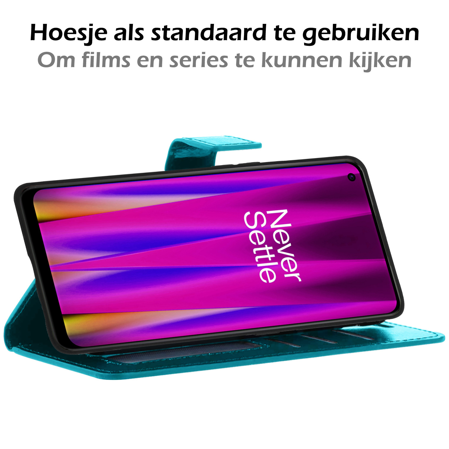 OnePlus Nord CE 2 Lite Hoes Bookcase Flipcase Book Cover Met Screenprotector - OnePlus Nord CE 2 Lite Hoesje Book Case - Turquoise