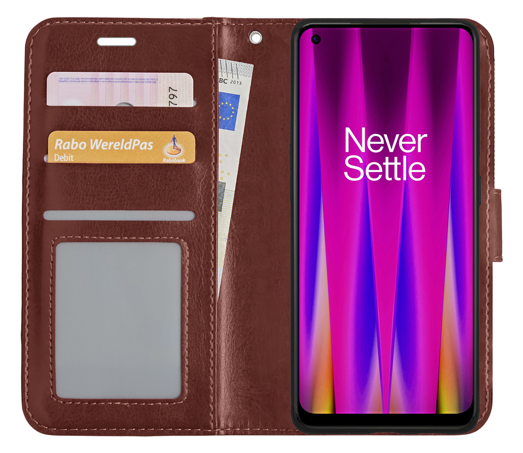 Nomfy Hoesje Geschikt voor OnePlus Nord CE 2 Lite Hoes Bookcase Flipcase Book Cover Met 2x Screenprotector - Hoes Geschikt voor OnePlus Nord CE 2 Lite Hoesje Book Case - Bruin