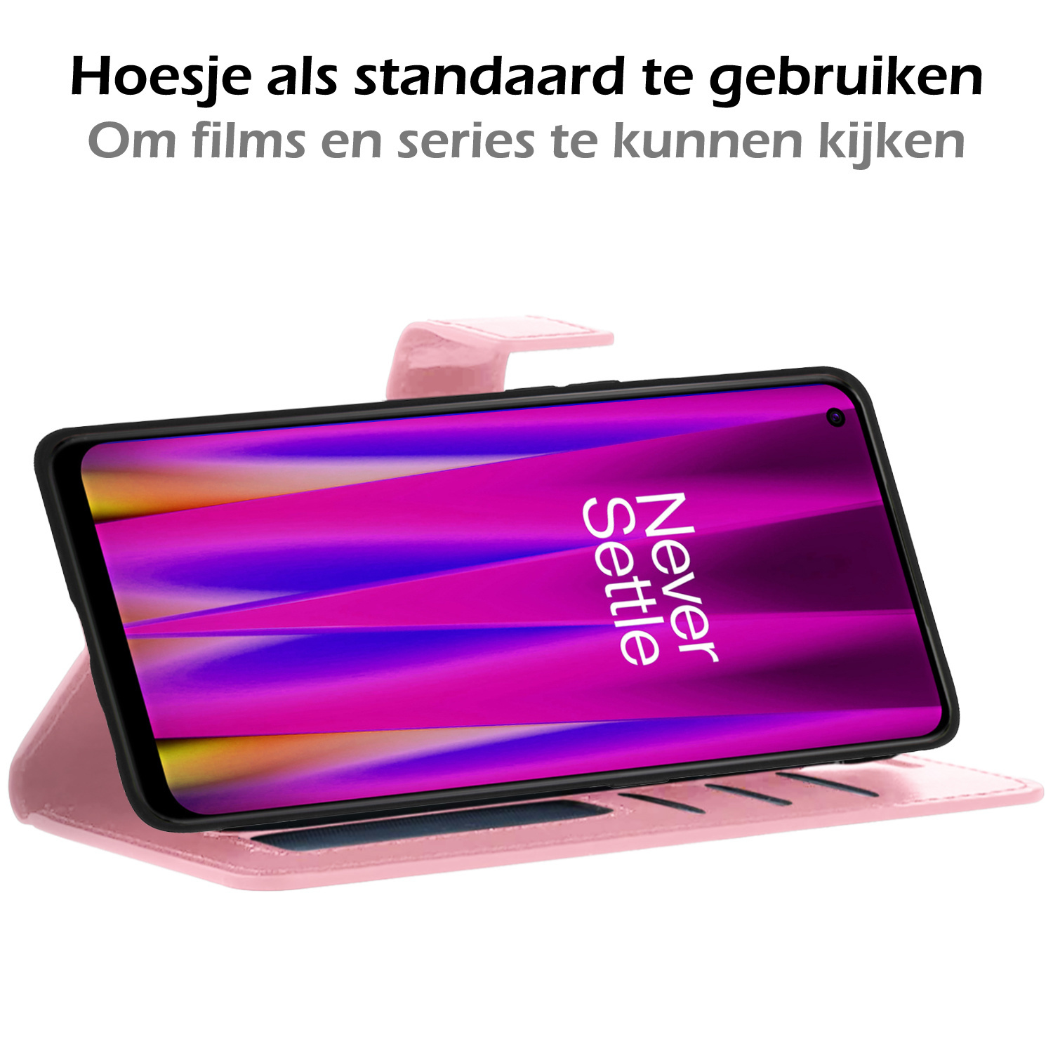 Nomfy Hoesje Geschikt voor OnePlus Nord CE 2 Lite Hoes Bookcase Flipcase Book Cover Met 2x Screenprotector - Hoes Geschikt voor OnePlus Nord CE 2 Lite Hoesje Book Case - Lichtroze
