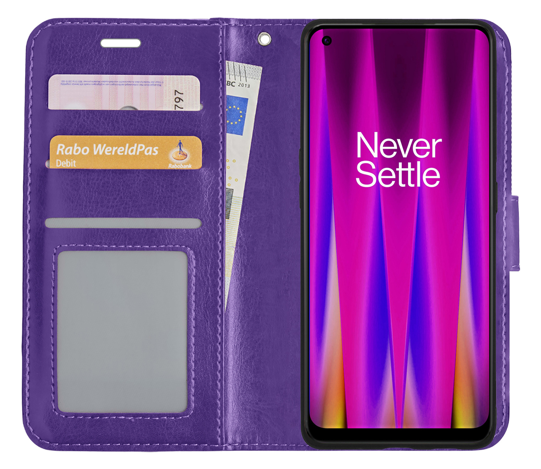 Nomfy Hoesje Geschikt voor OnePlus Nord CE 2 Lite Hoes Bookcase Flipcase Book Cover Met 2x Screenprotector - Hoes Geschikt voor OnePlus Nord CE 2 Lite Hoesje Book Case - Paars