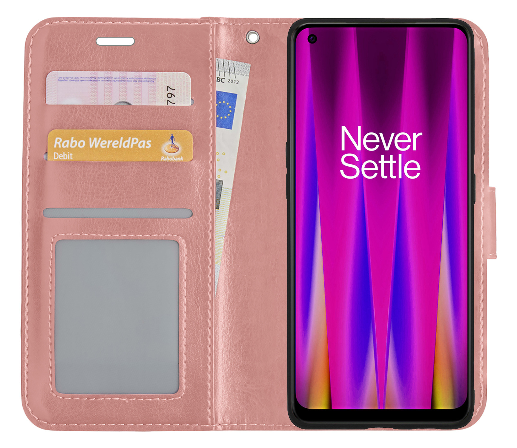 OnePlus Nord CE 2 Lite Hoes Bookcase Flipcase Book Cover Met 2x Screenprotector - OnePlus Nord CE 2 Lite Hoesje Book Case - Rose Goud