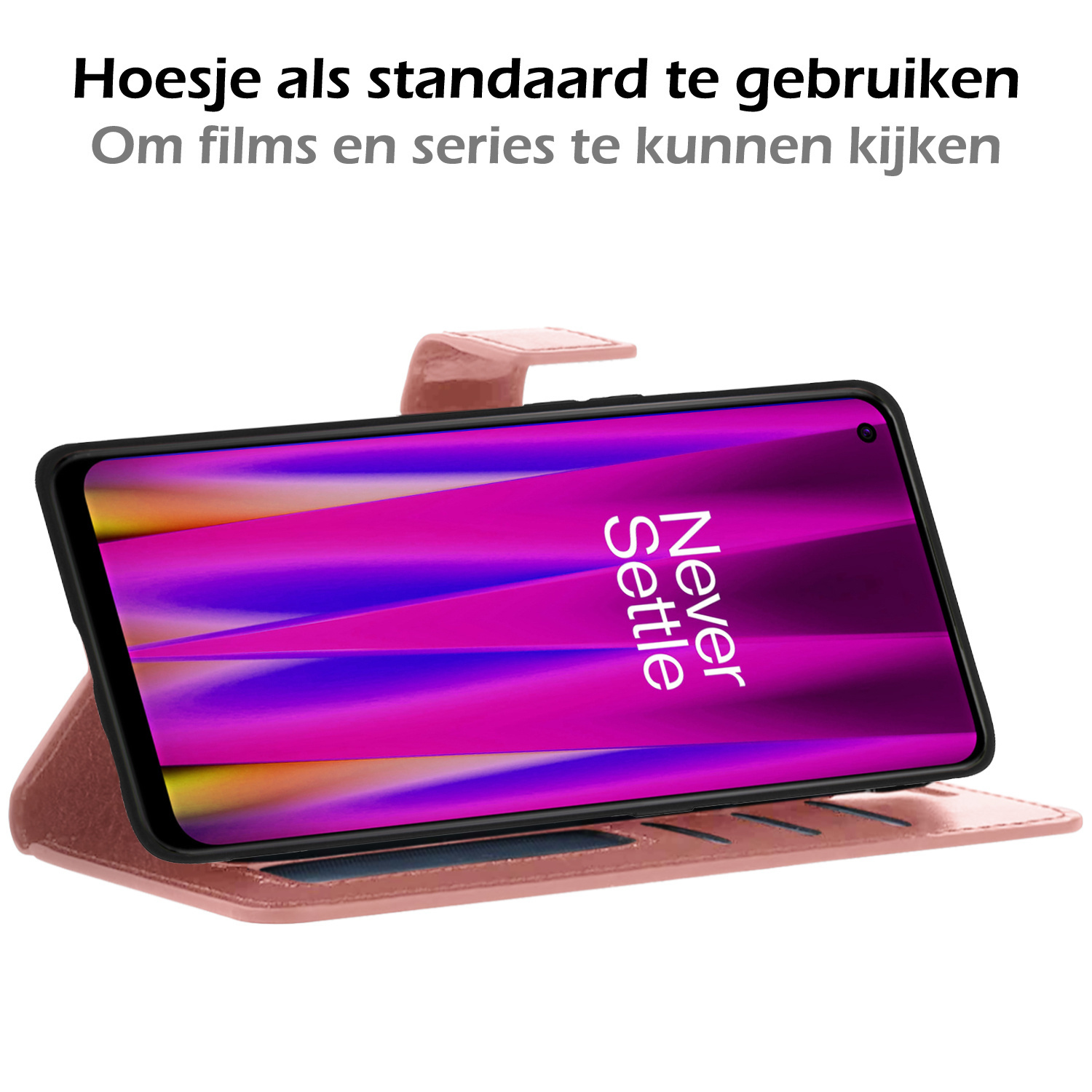 OnePlus Nord CE 2 Lite Hoes Bookcase Flipcase Book Cover Met 2x Screenprotector - OnePlus Nord CE 2 Lite Hoesje Book Case - Rose Goud
