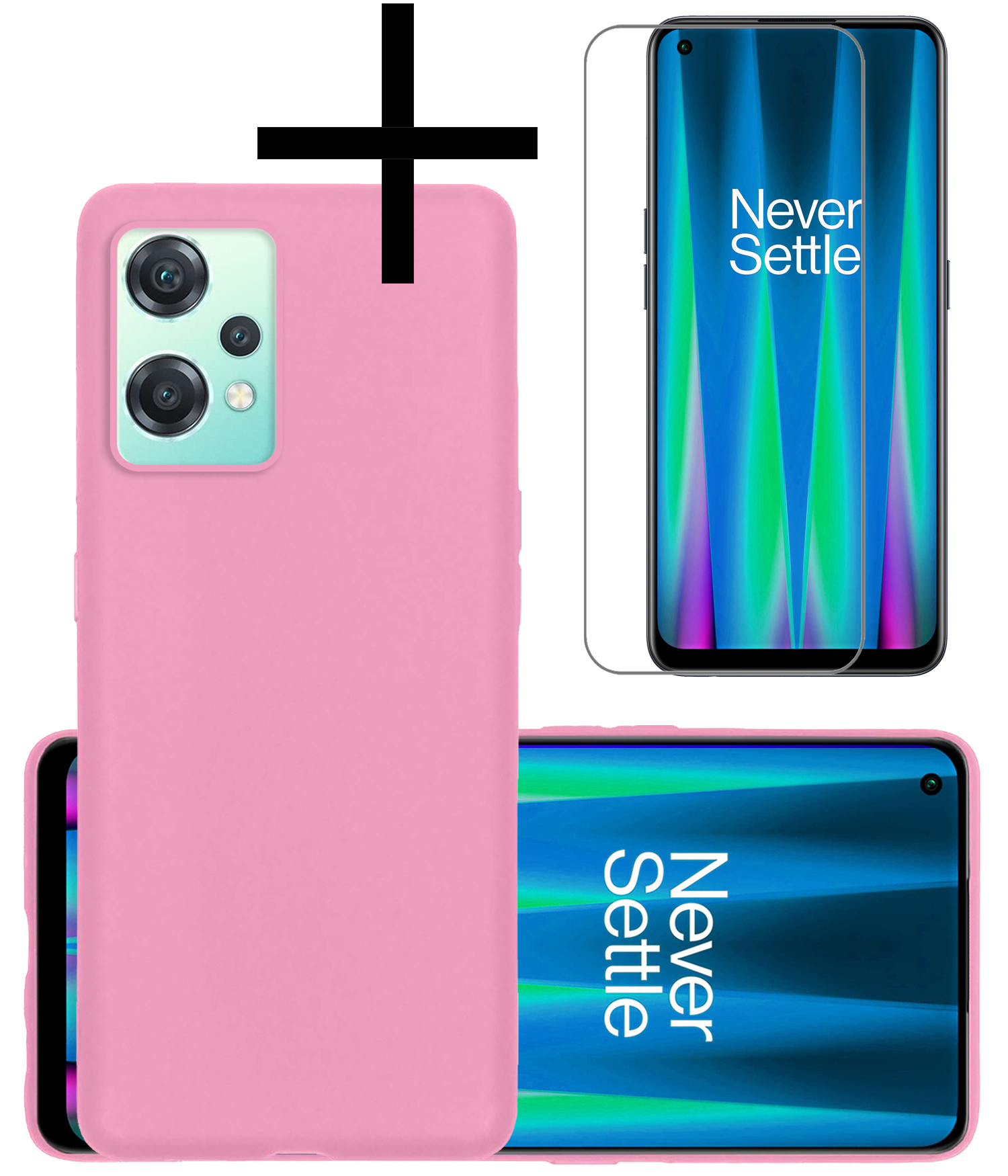 NoXx Hoes Geschikt voor OnePlus Nord CE 2 Lite Hoesje Cover Siliconen Back Case Hoes Met Screenprotector - Lichtroze