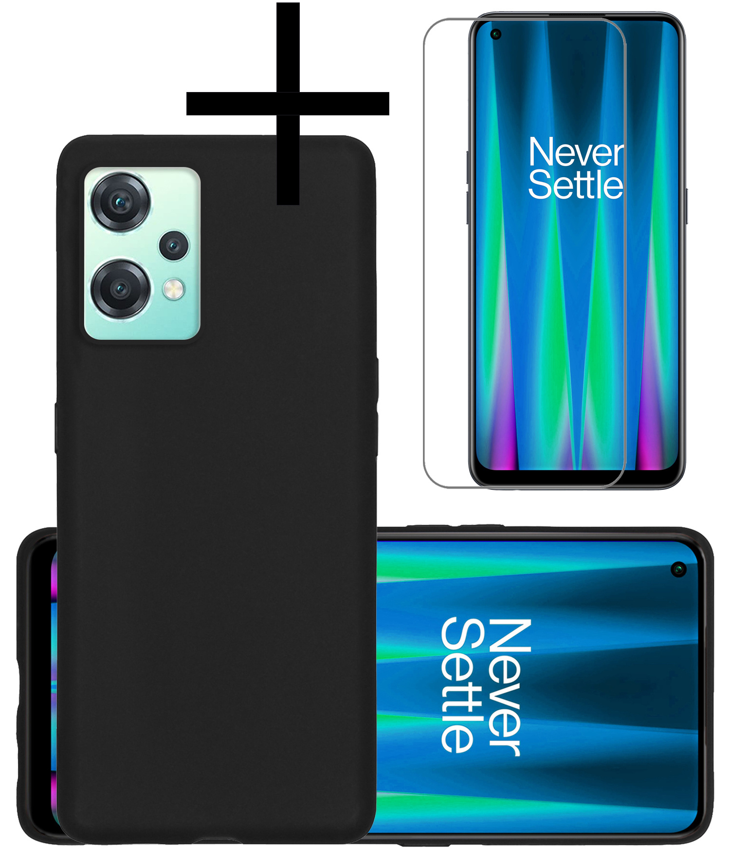 NoXx Hoes Geschikt voor OnePlus Nord CE 2 Lite Hoesje Cover Siliconen Back Case Hoes Met Screenprotector - Zwart