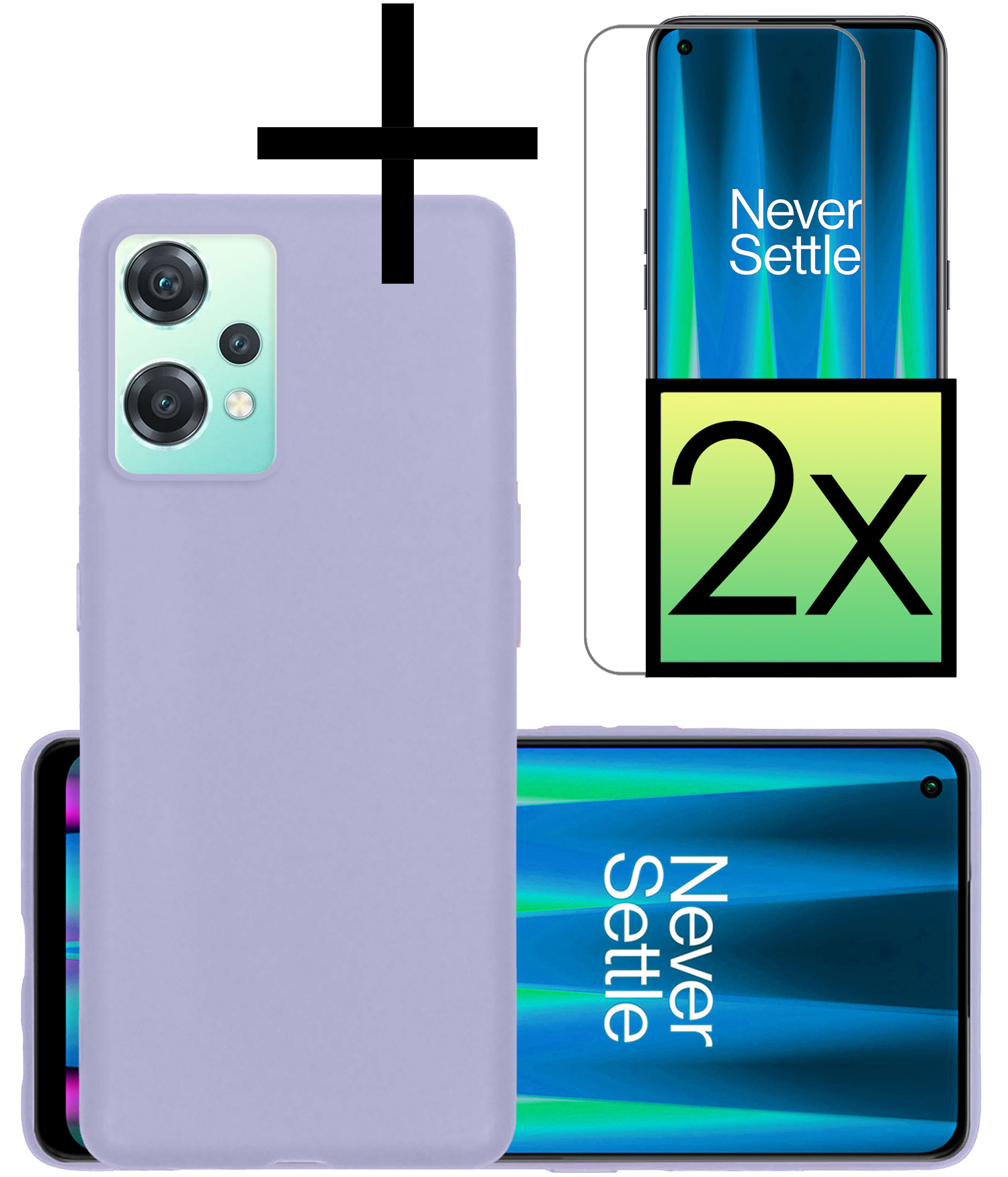 OnePlus Nord CE 2 Lite Hoesje Back Cover Siliconen Case Hoes Met 2x Screenprotector - Lila