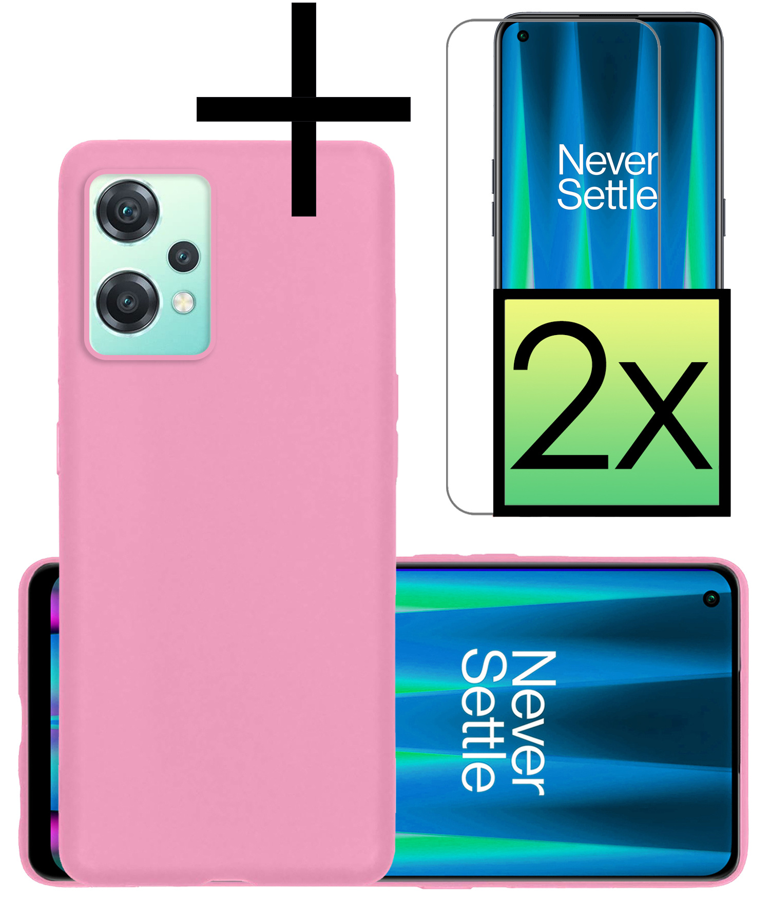 OnePlus Nord CE 2 Lite Hoesje Back Cover Siliconen Case Hoes Met 2x Screenprotector - Licht Roze