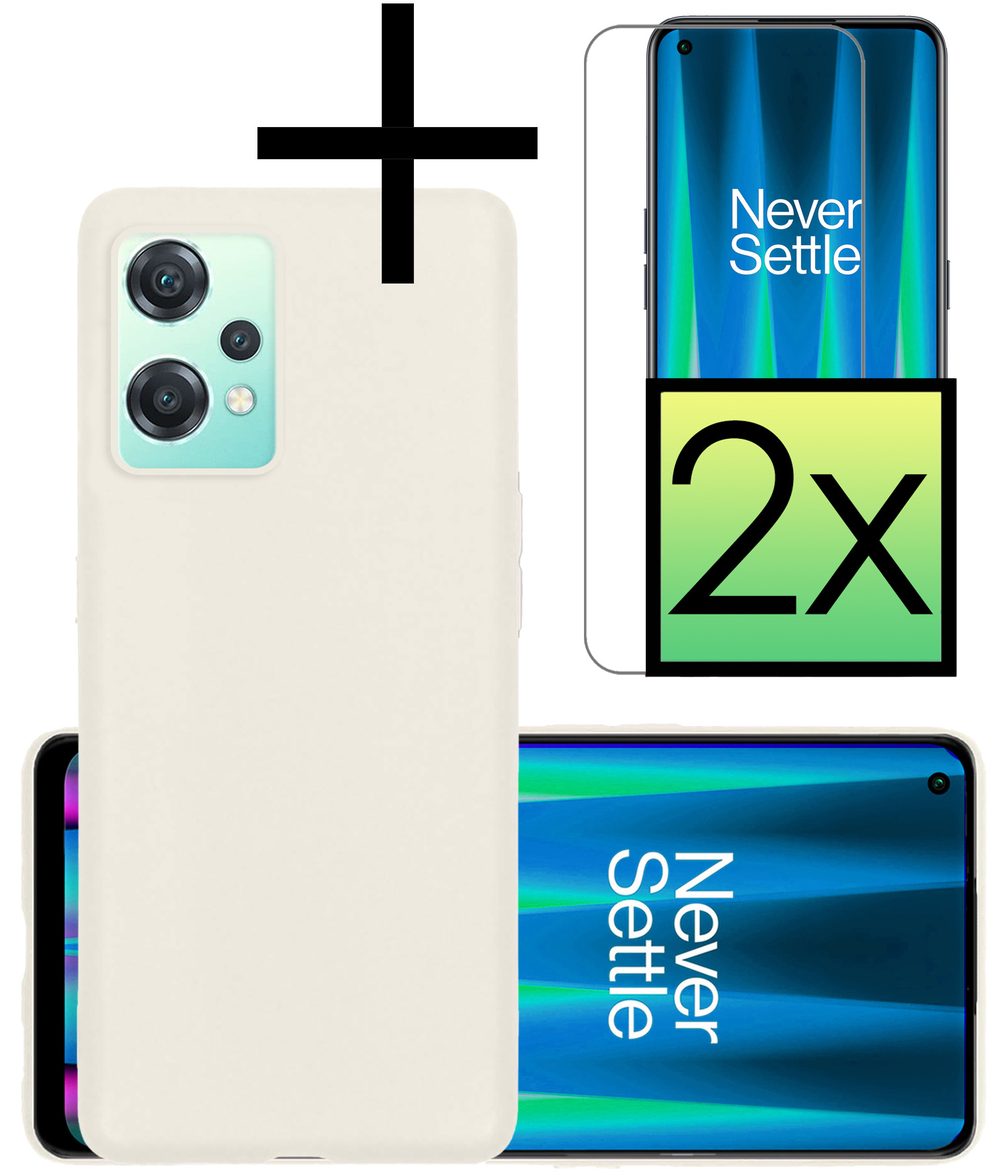 OnePlus Nord CE 2 Lite Hoesje Back Cover Siliconen Case Hoes Met 2x Screenprotector - Wit