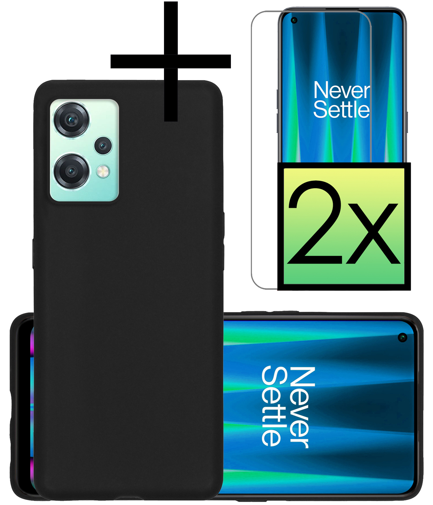 NoXx Hoes Geschikt voor OnePlus Nord CE 2 Lite Hoesje Cover Siliconen Back Case Hoes Met 2x Screenprotector - Zwart