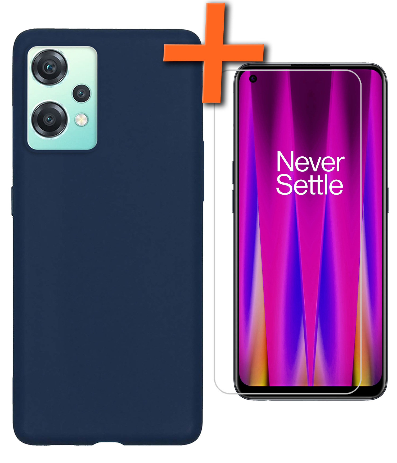 OnePlus Nord CE 2 Lite Hoesje Siliconen Case Back Cover Met Screenprotector - OnePlus Nord CE 2 Lite Hoes Cover Silicone - Donker Blauw