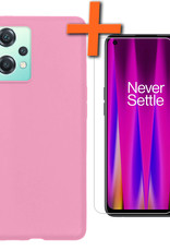 Nomfy Hoesje Geschikt voor OnePlus Nord CE 2 Lite Hoesje Siliconen Cover Case Met Screenprotector - Hoes Geschikt voor OnePlus Nord CE 2 Lite Hoes Back Case - Lichtroze