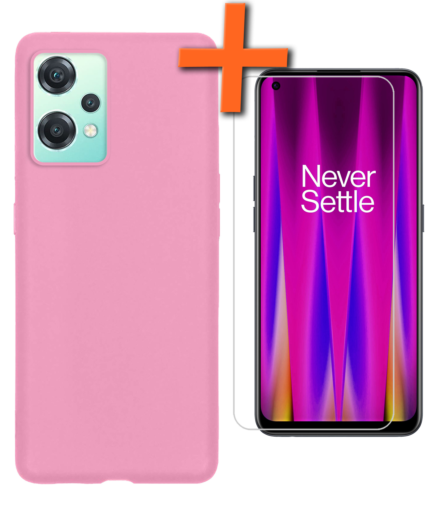 Nomfy Hoesje Geschikt voor OnePlus Nord CE 2 Lite Hoesje Siliconen Cover Case Met Screenprotector - Hoes Geschikt voor OnePlus Nord CE 2 Lite Hoes Back Case - Lichtroze