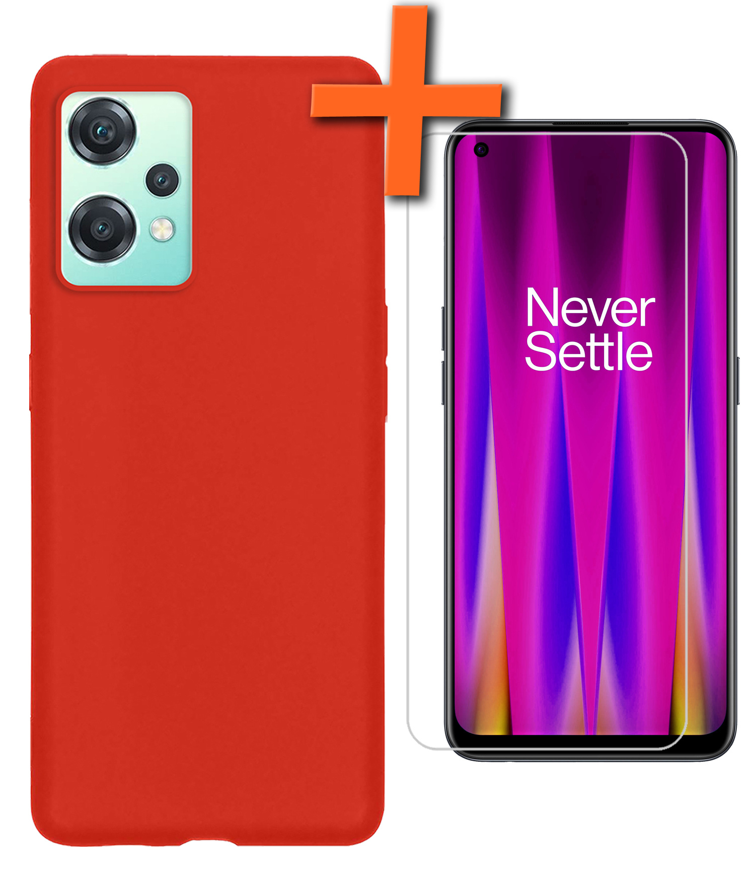 OnePlus Nord CE 2 Lite Hoesje Siliconen Case Back Cover Met Screenprotector - OnePlus Nord CE 2 Lite Hoes Cover Silicone - Rood